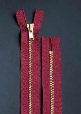 18cm.  YKK Metal, Brass, Closed End Zip - Maroon