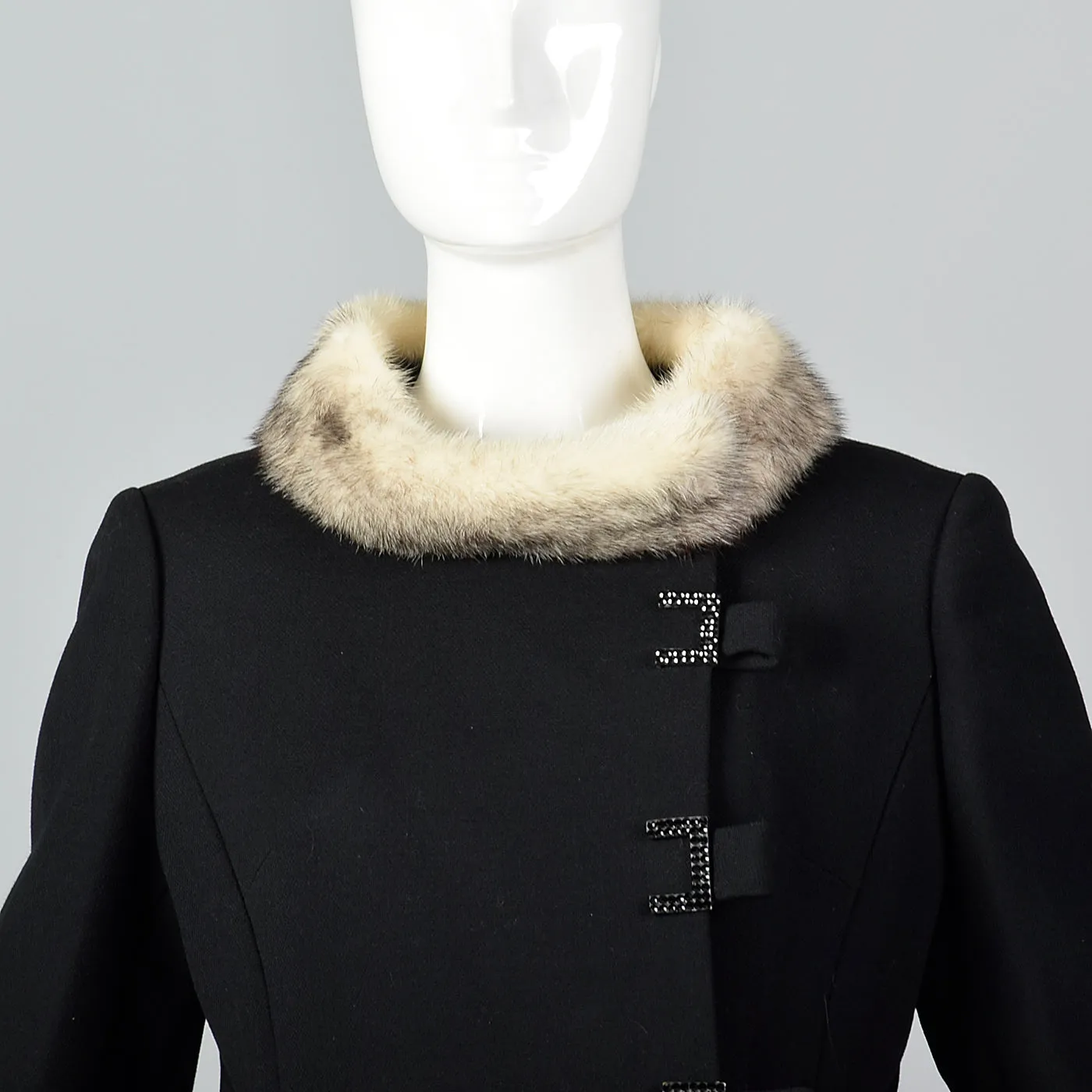 1960s Black Wool Coat with Cross Mink Trim