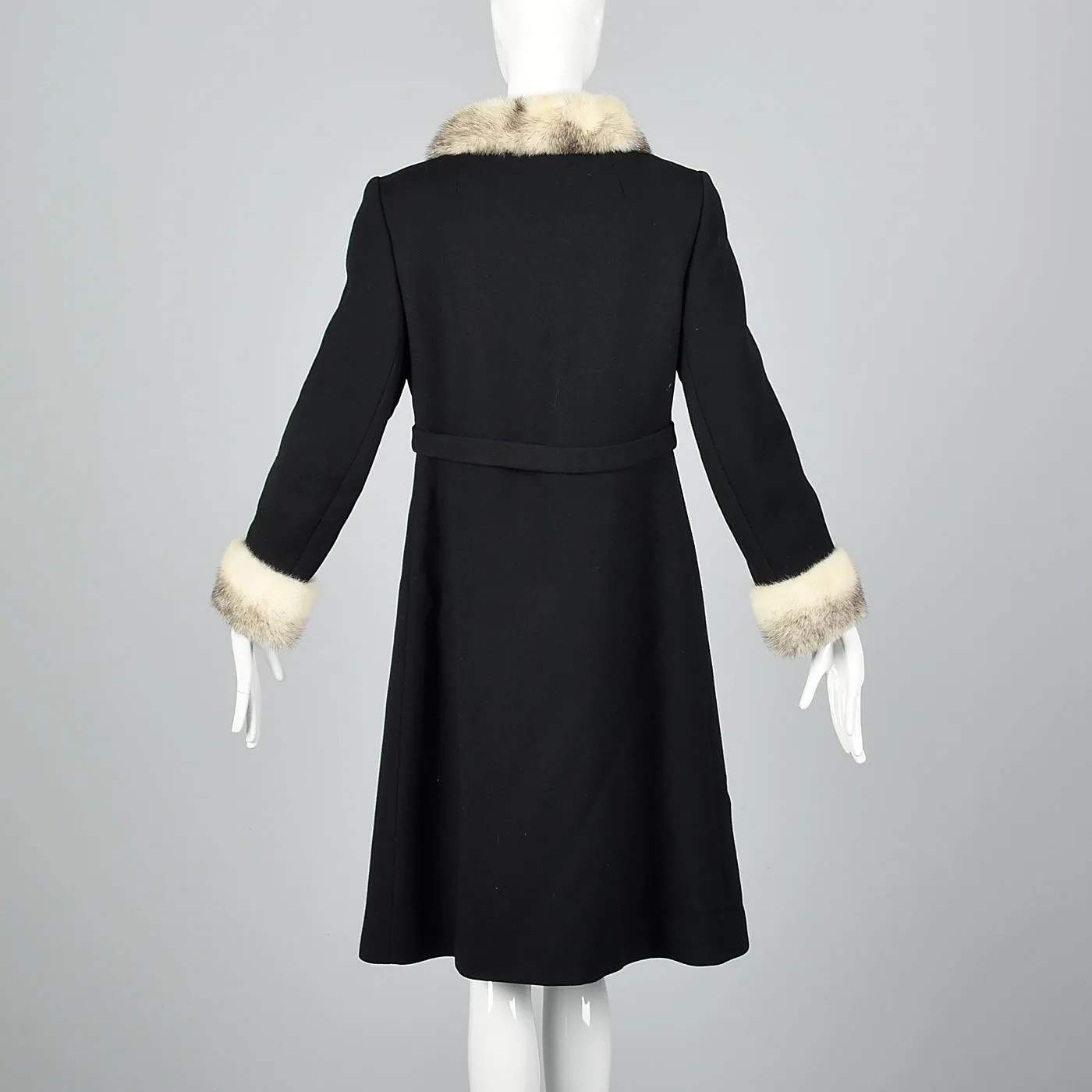 1960s Black Wool Coat with Cross Mink Trim