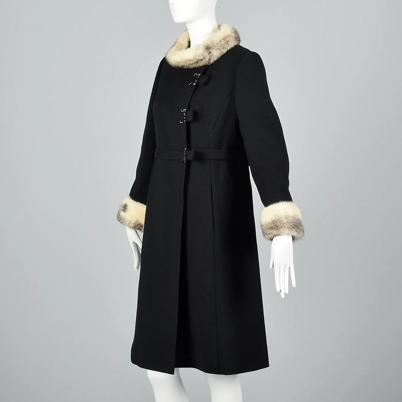 1960s Black Wool Coat with Cross Mink Trim