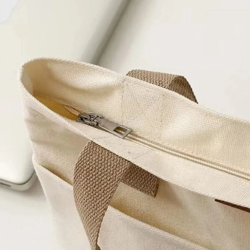 1Pc Women's Tote Bag Canvas Sewing Thread Large Capacity Advanced Sense Handbag Convenient Practical Female's Commuter Bag