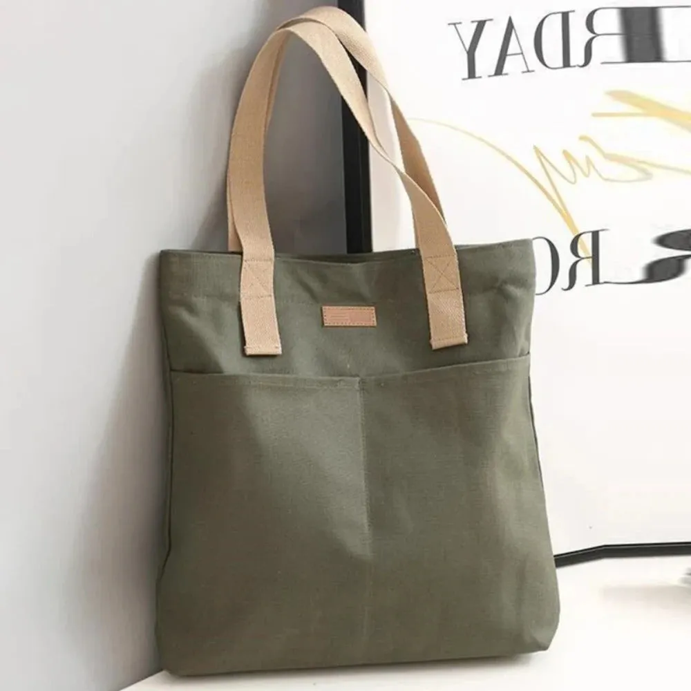 1Pc Women's Tote Bag Canvas Sewing Thread Large Capacity Advanced Sense Handbag Convenient Practical Female's Commuter Bag