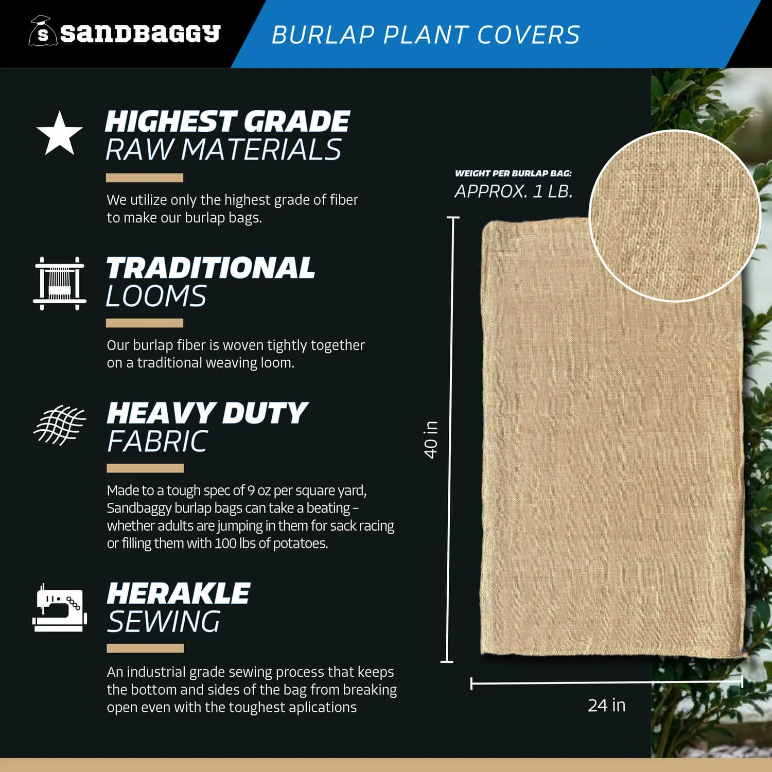 24" x 40" Burlap Plant Covers for Outdoor Trees and Shrubs - Food Grade