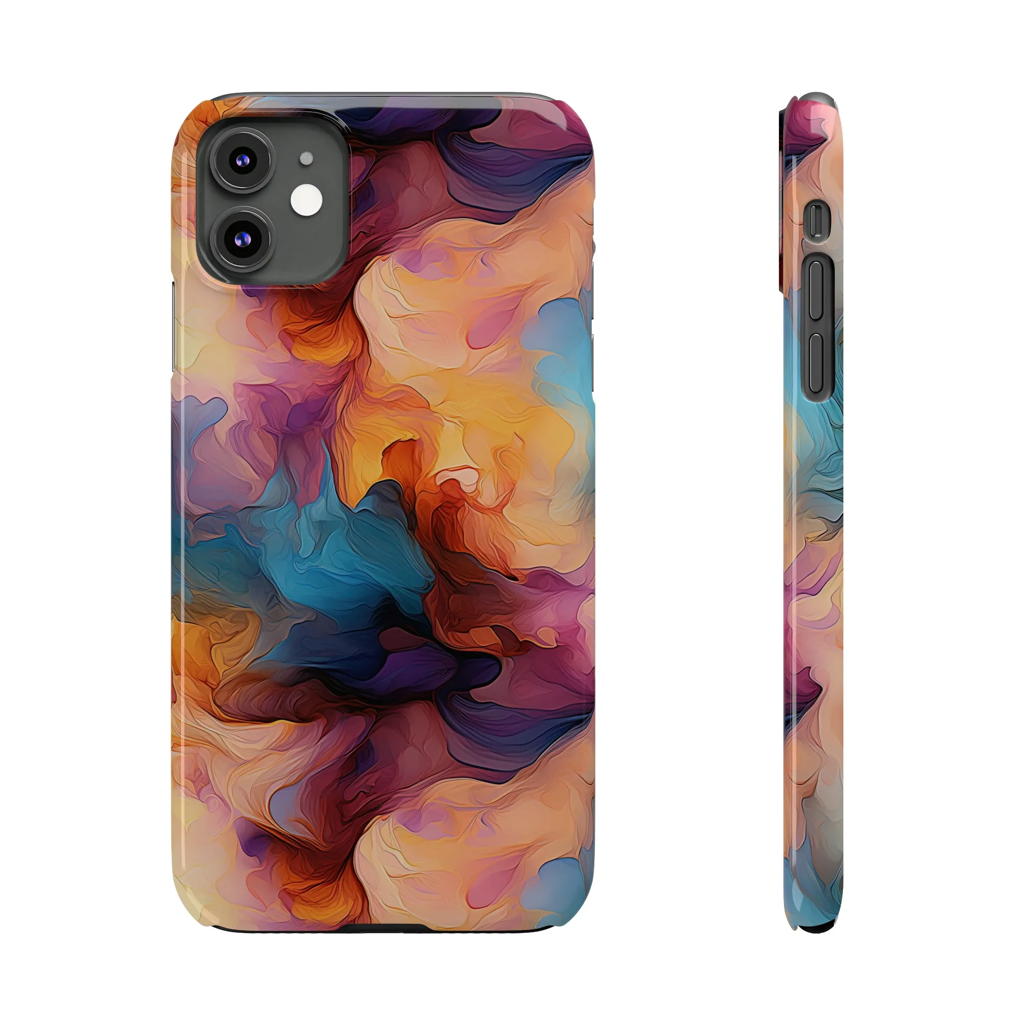 Abstract Peach, Blue, Purple Smoke Design Sleek Elegance Wireless-Charging Compatible Phone Case Slim Phone Case compatible with over 20 iphone models