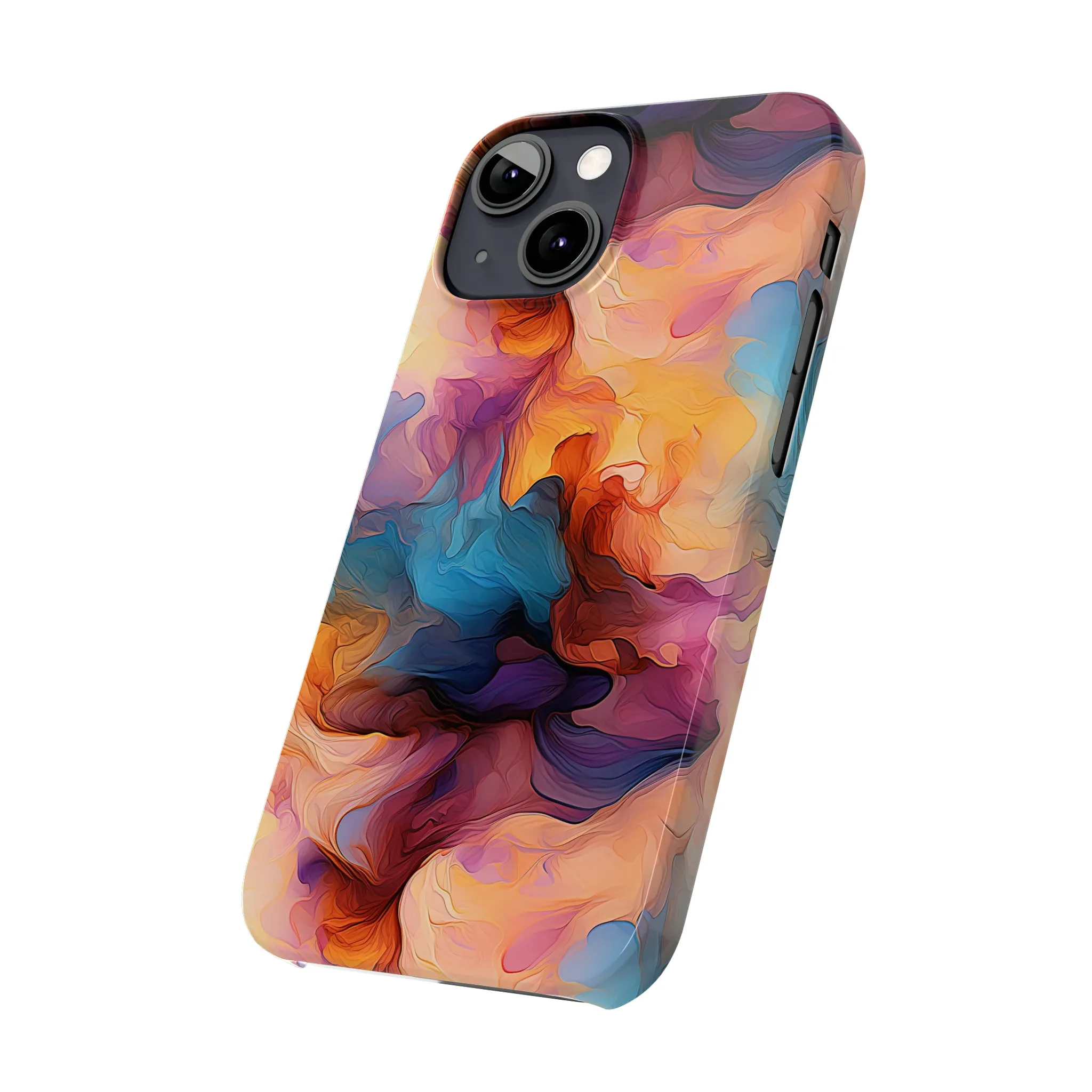 Abstract Peach, Blue, Purple Smoke Design Sleek Elegance Wireless-Charging Compatible Phone Case Slim Phone Case compatible with over 20 iphone models