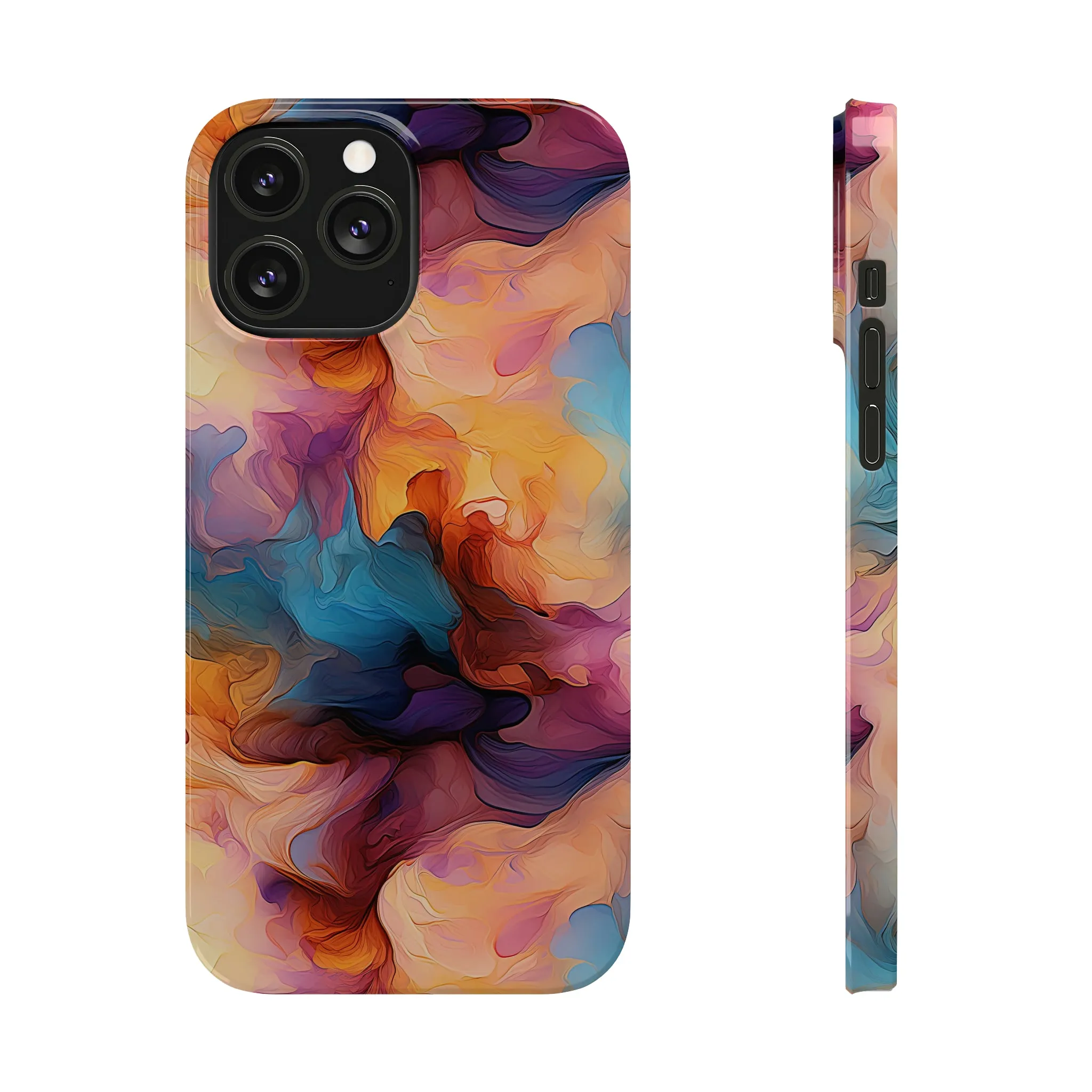 Abstract Peach, Blue, Purple Smoke Design Sleek Elegance Wireless-Charging Compatible Phone Case Slim Phone Case compatible with over 20 iphone models