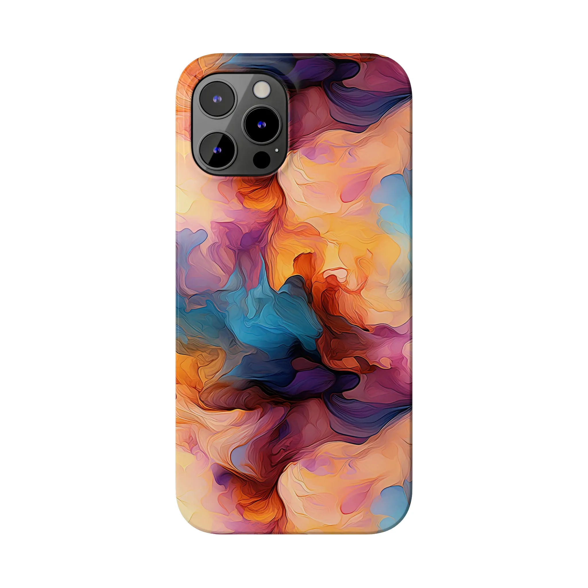 Abstract Peach, Blue, Purple Smoke Design Sleek Elegance Wireless-Charging Compatible Phone Case Slim Phone Case compatible with over 20 iphone models