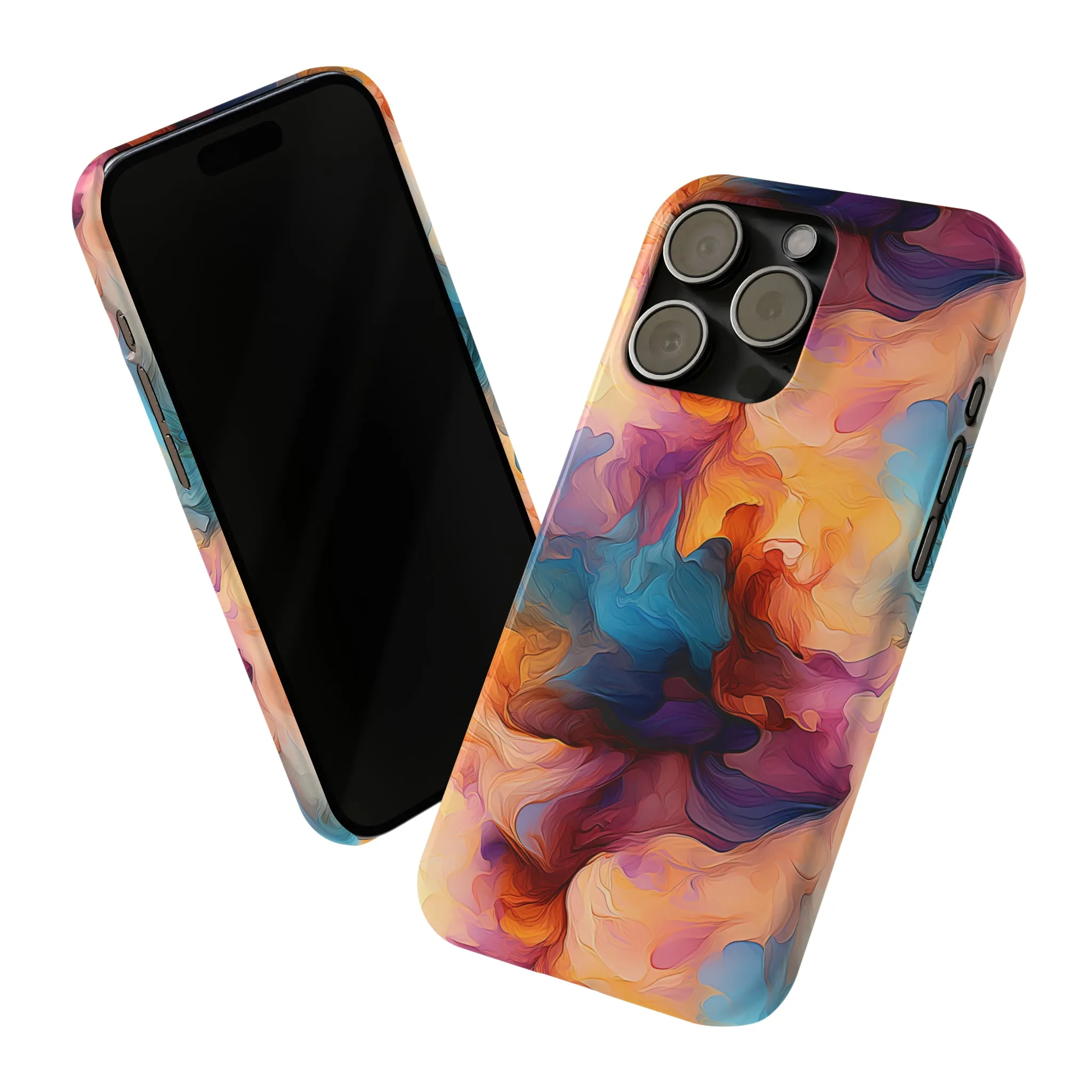 Abstract Peach, Blue, Purple Smoke Design Sleek Elegance Wireless-Charging Compatible Phone Case Slim Phone Case compatible with over 20 iphone models