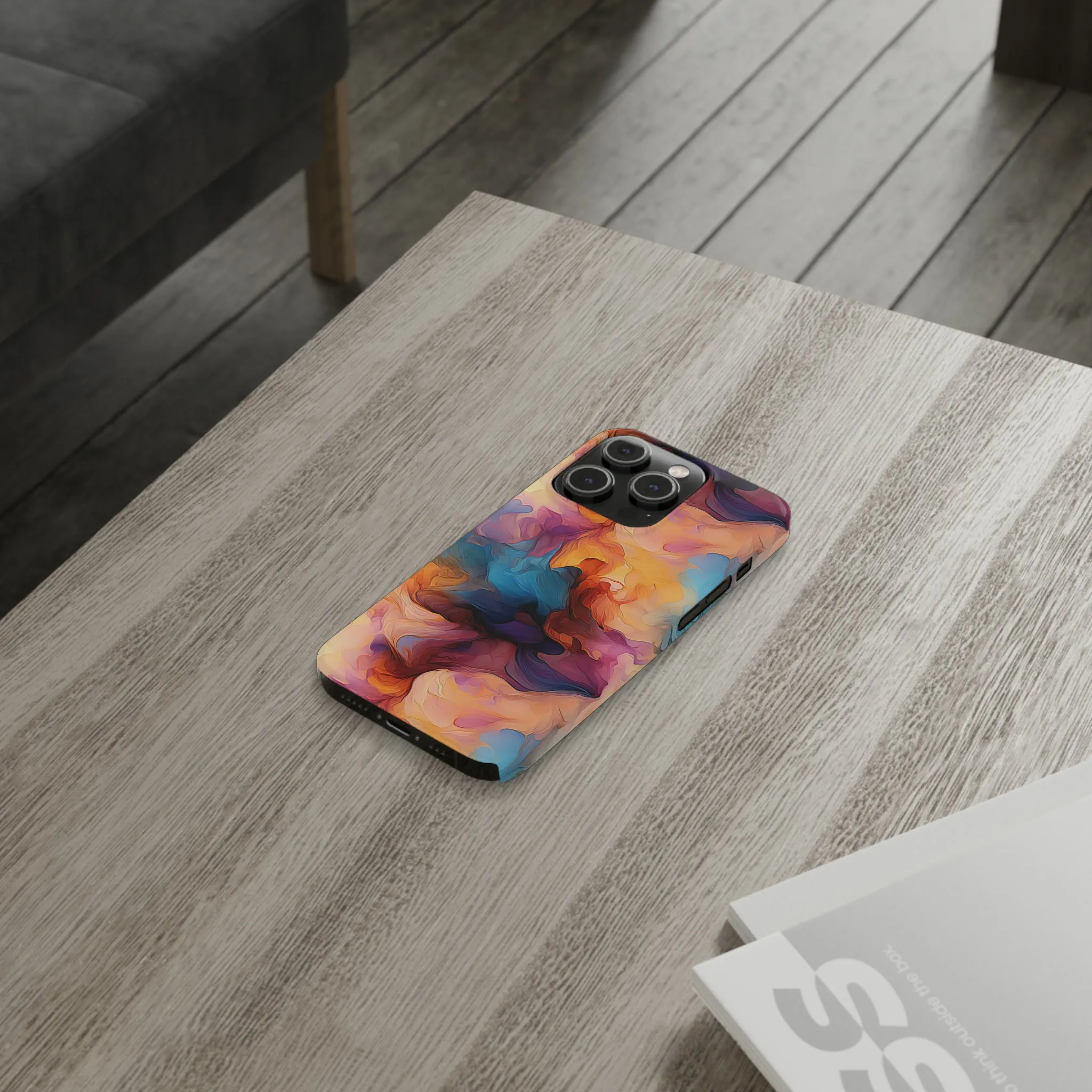 Abstract Peach, Blue, Purple Smoke Design Sleek Elegance Wireless-Charging Compatible Phone Case Slim Phone Case compatible with over 20 iphone models