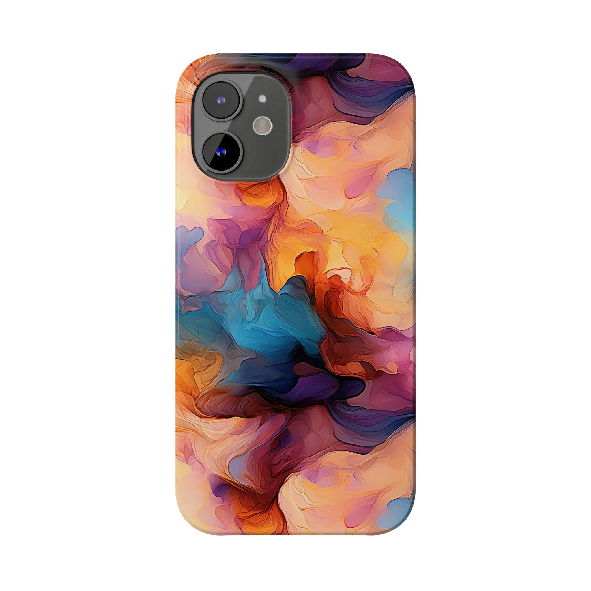 Abstract Peach, Blue, Purple Smoke Design Sleek Elegance Wireless-Charging Compatible Phone Case Slim Phone Case compatible with over 20 iphone models