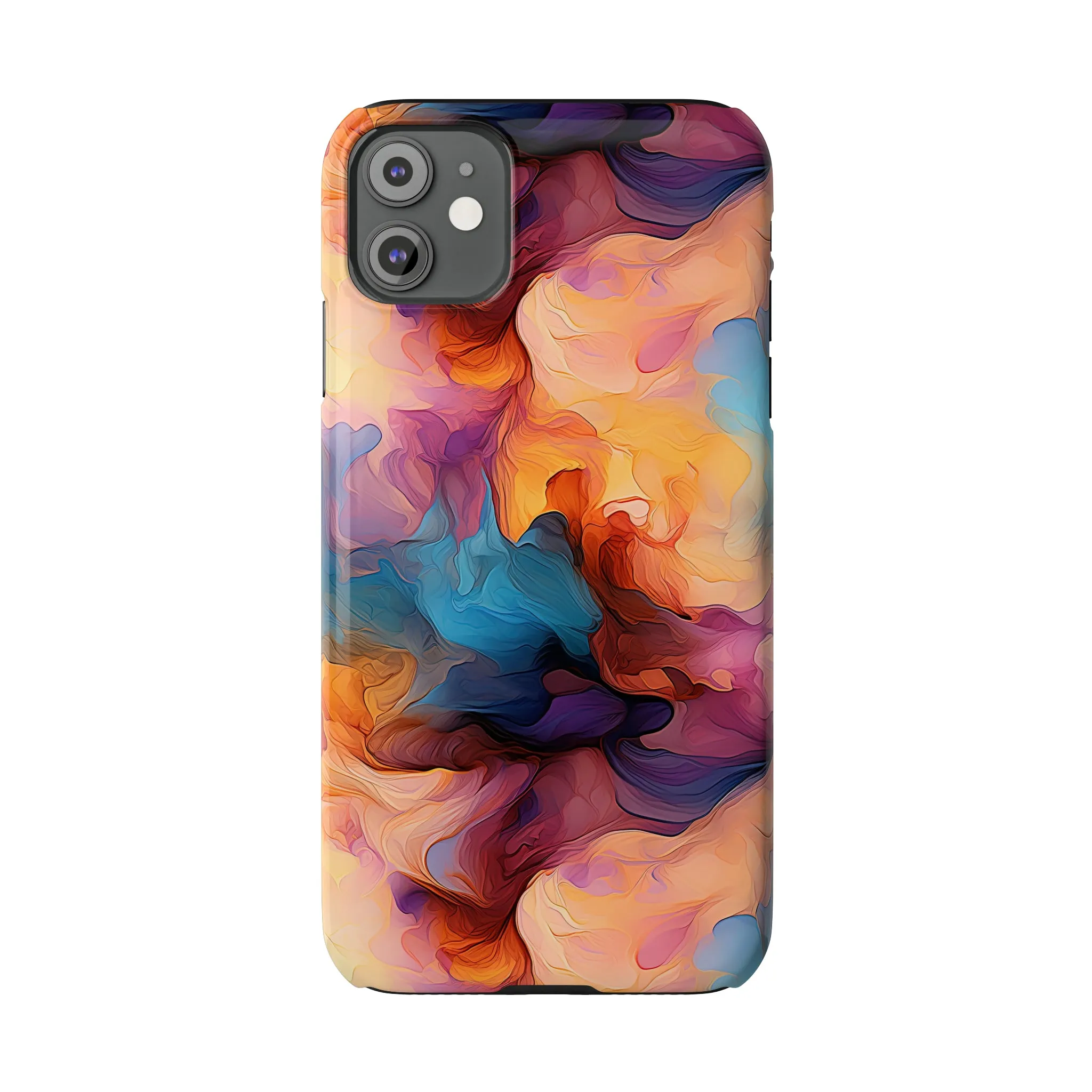 Abstract Peach, Blue, Purple Smoke Design Sleek Elegance Wireless-Charging Compatible Phone Case Slim Phone Case compatible with over 20 iphone models