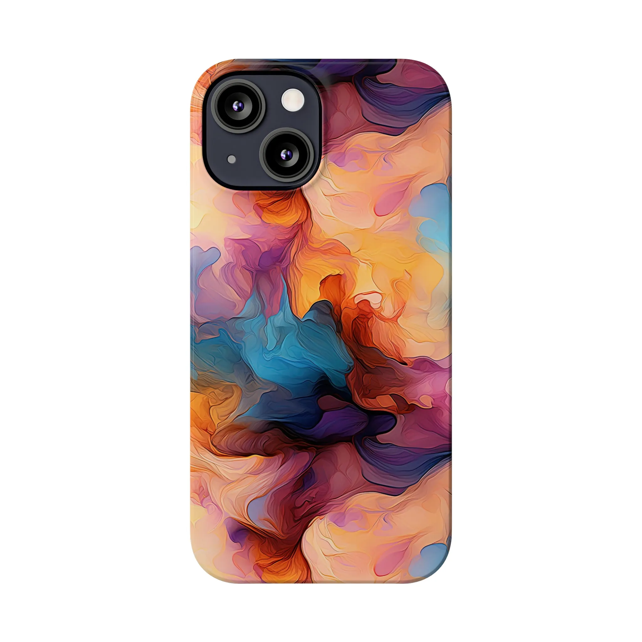 Abstract Peach, Blue, Purple Smoke Design Sleek Elegance Wireless-Charging Compatible Phone Case Slim Phone Case compatible with over 20 iphone models