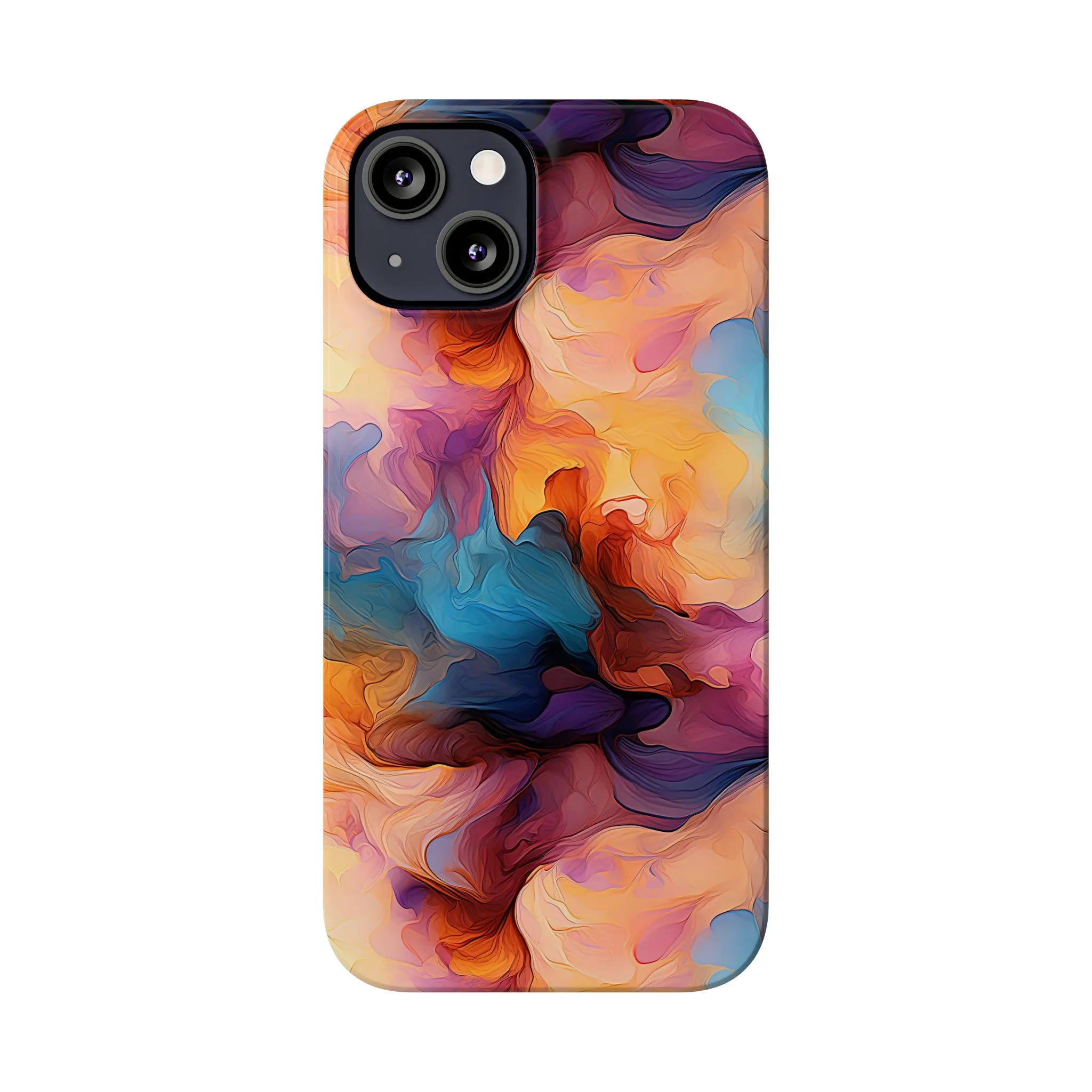 Abstract Peach, Blue, Purple Smoke Design Sleek Elegance Wireless-Charging Compatible Phone Case Slim Phone Case compatible with over 20 iphone models