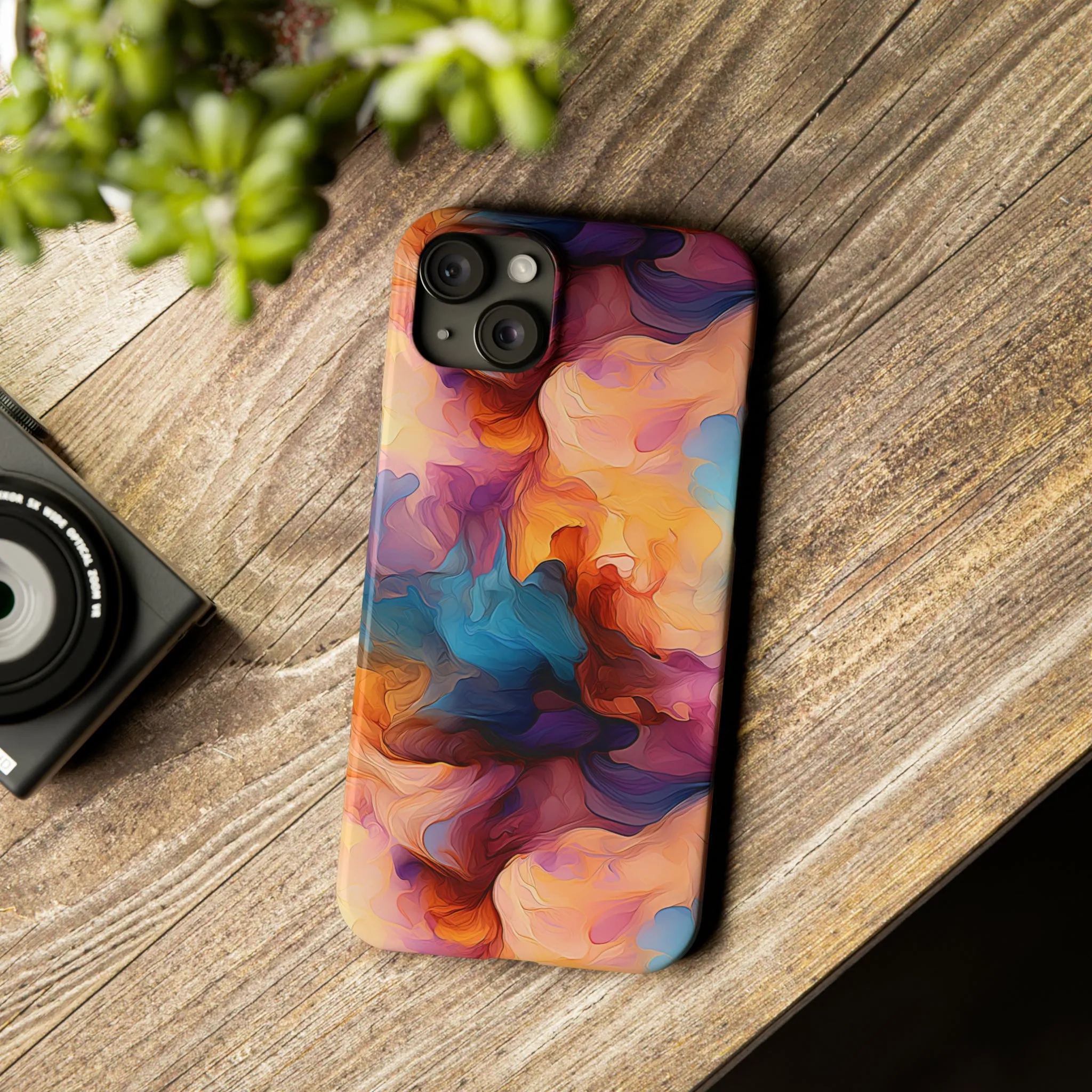 Abstract Peach, Blue, Purple Smoke Design Sleek Elegance Wireless-Charging Compatible Phone Case Slim Phone Case compatible with over 20 iphone models