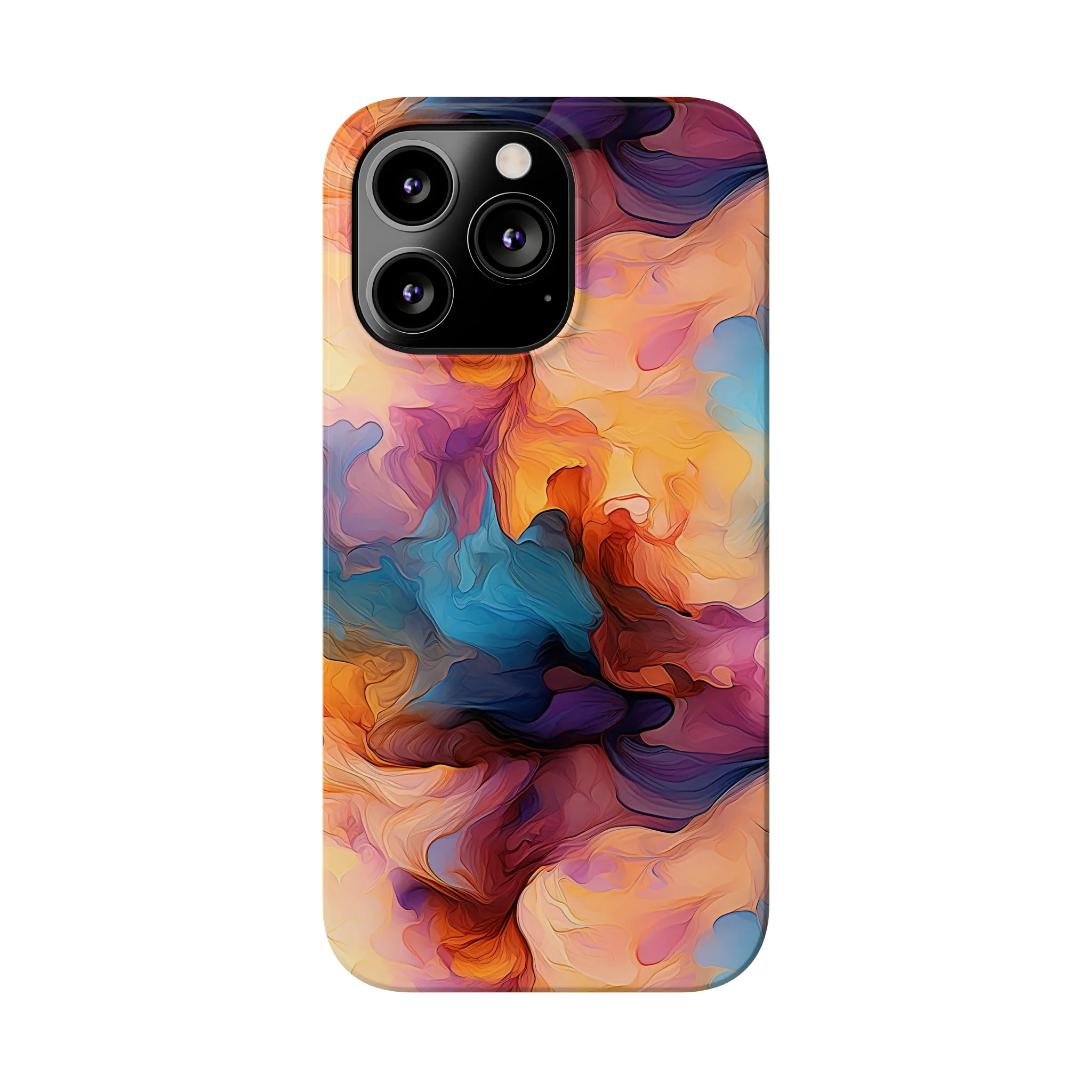 Abstract Peach, Blue, Purple Smoke Design Sleek Elegance Wireless-Charging Compatible Phone Case Slim Phone Case compatible with over 20 iphone models