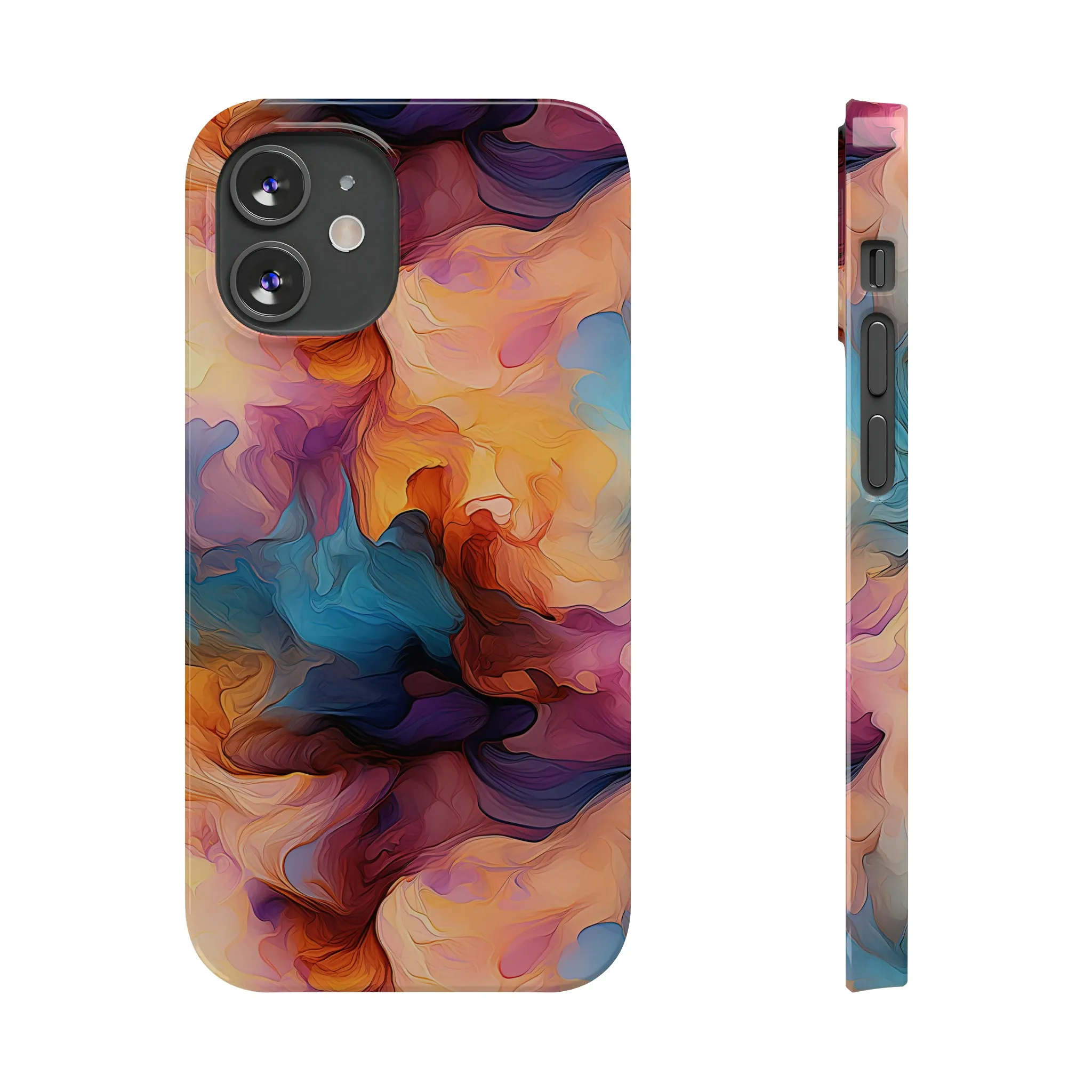 Abstract Peach, Blue, Purple Smoke Design Sleek Elegance Wireless-Charging Compatible Phone Case Slim Phone Case compatible with over 20 iphone models