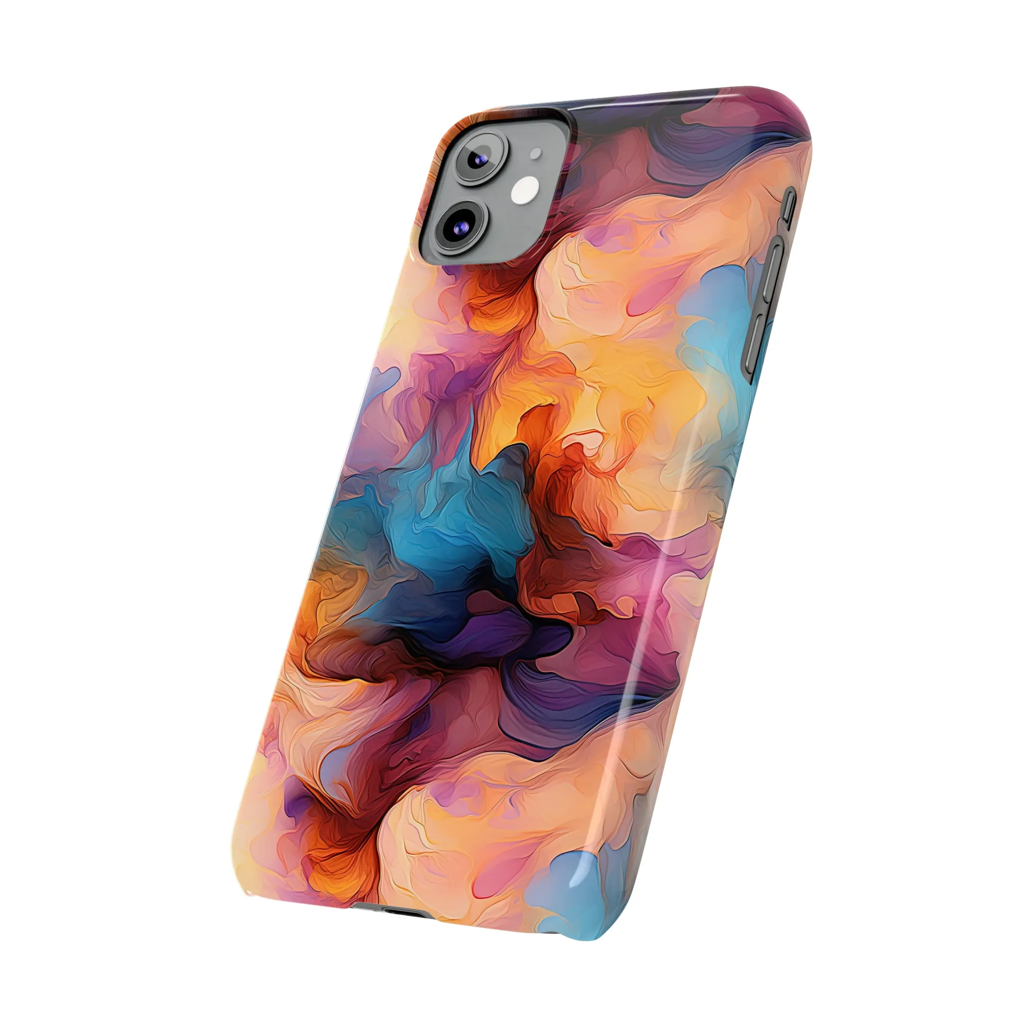 Abstract Peach, Blue, Purple Smoke Design Sleek Elegance Wireless-Charging Compatible Phone Case Slim Phone Case compatible with over 20 iphone models