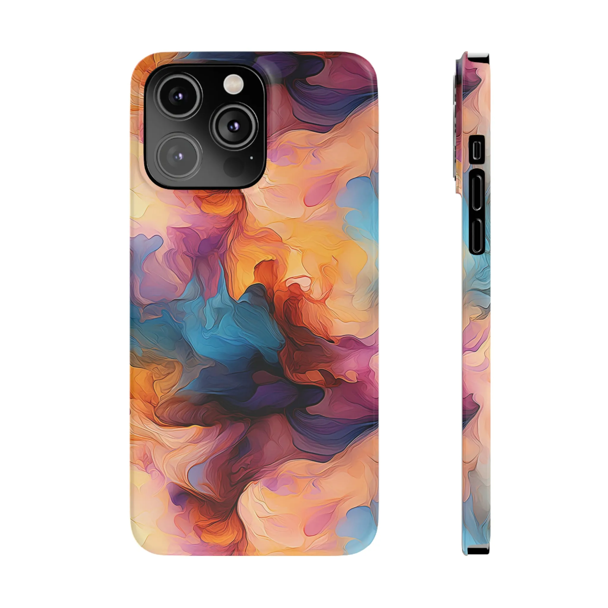 Abstract Peach, Blue, Purple Smoke Design Sleek Elegance Wireless-Charging Compatible Phone Case Slim Phone Case compatible with over 20 iphone models