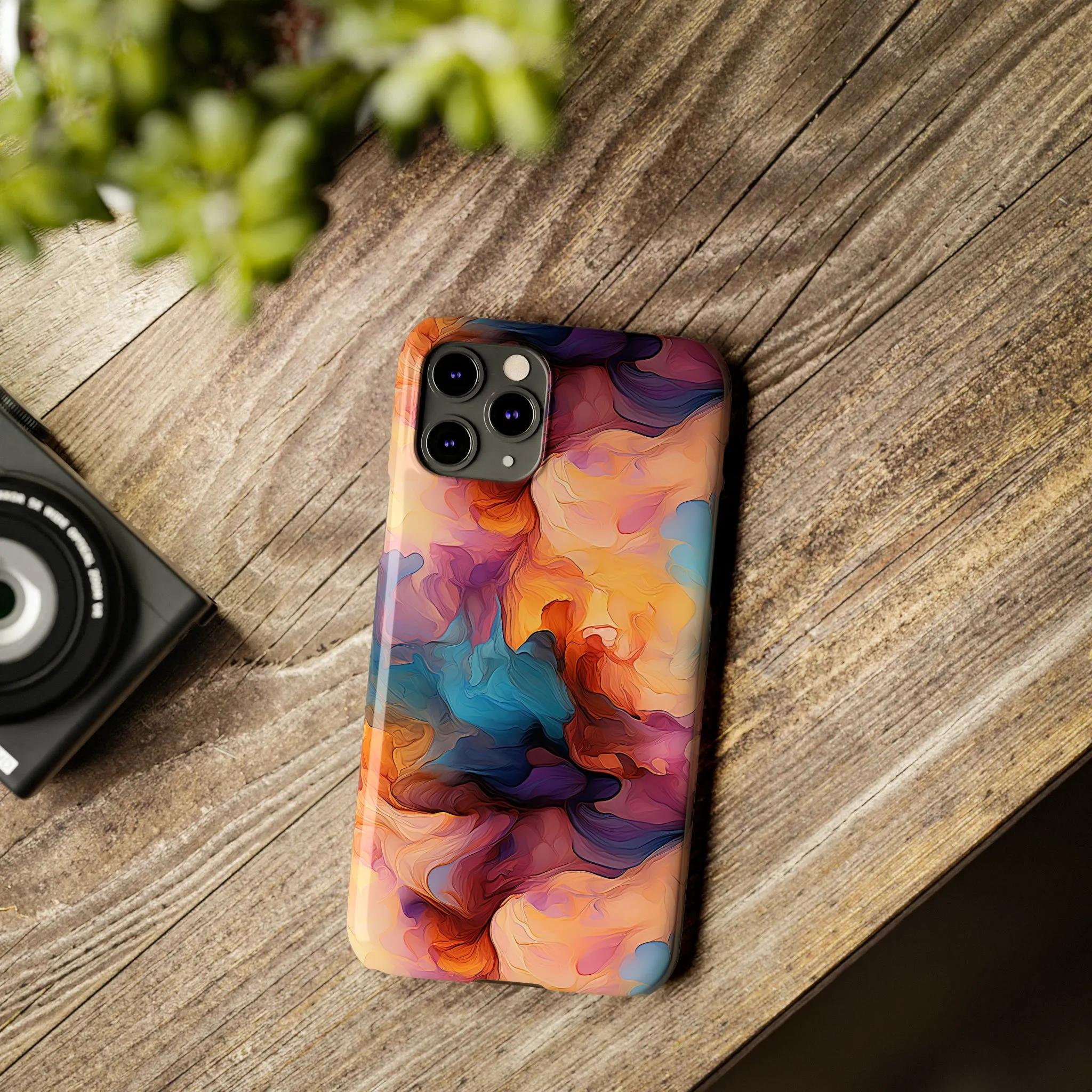 Abstract Peach, Blue, Purple Smoke Design Sleek Elegance Wireless-Charging Compatible Phone Case Slim Phone Case compatible with over 20 iphone models