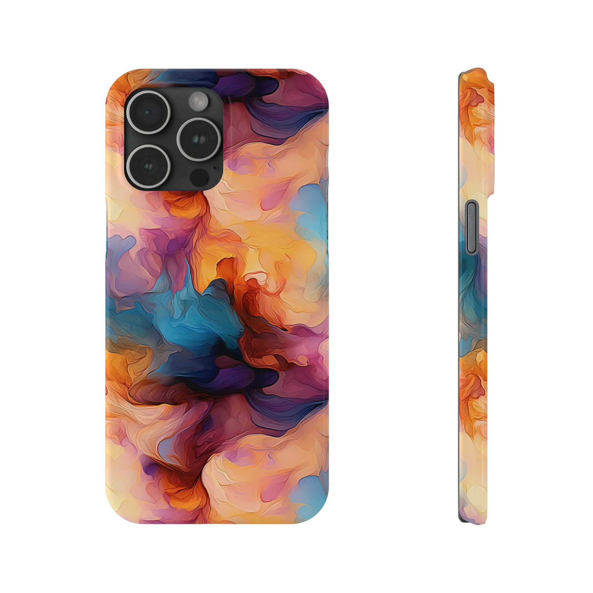 Abstract Peach, Blue, Purple Smoke Design Sleek Elegance Wireless-Charging Compatible Phone Case Slim Phone Case compatible with over 20 iphone models