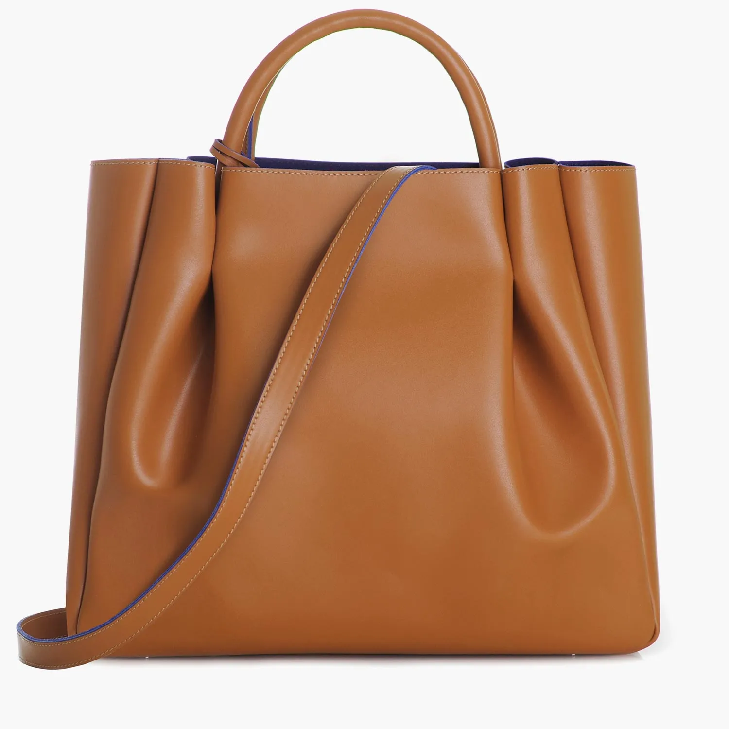 Amalfi Large Leather Tote Bag - Cognac