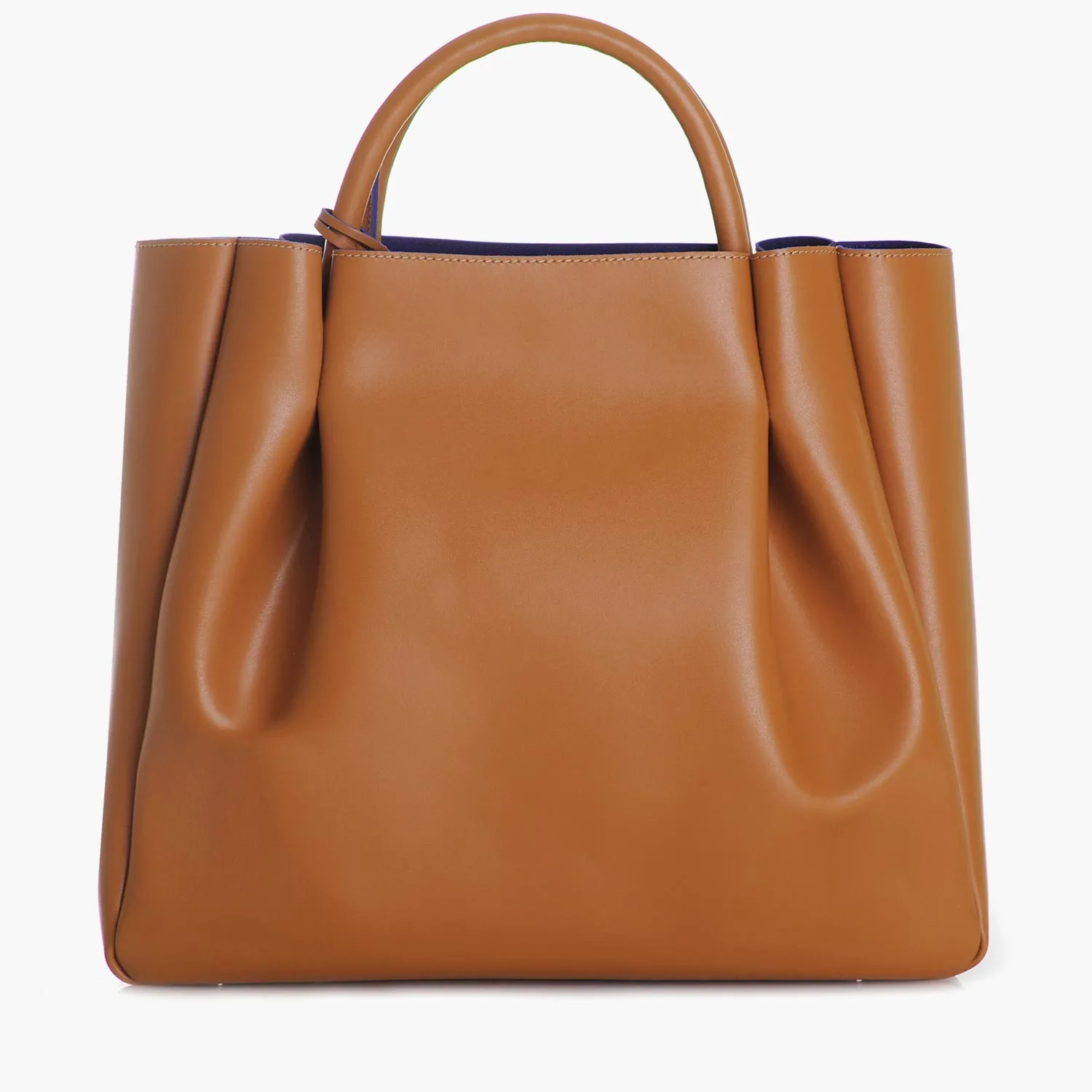 Amalfi Large Leather Tote Bag - Cognac