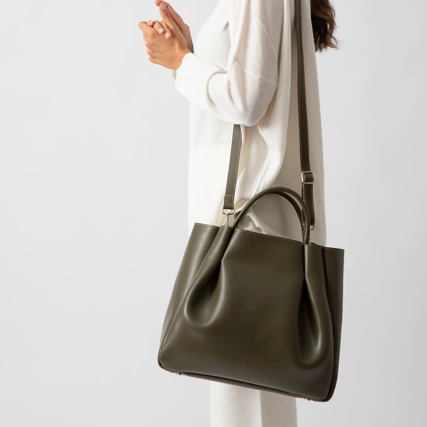 Amalfi Large Leather Tote Bag - Olive