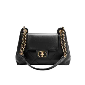 Black Double Chain Quilted Satchel