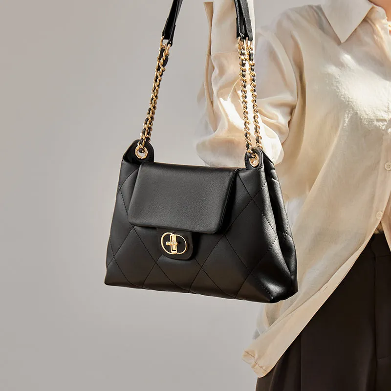 Black Double Chain Quilted Satchel