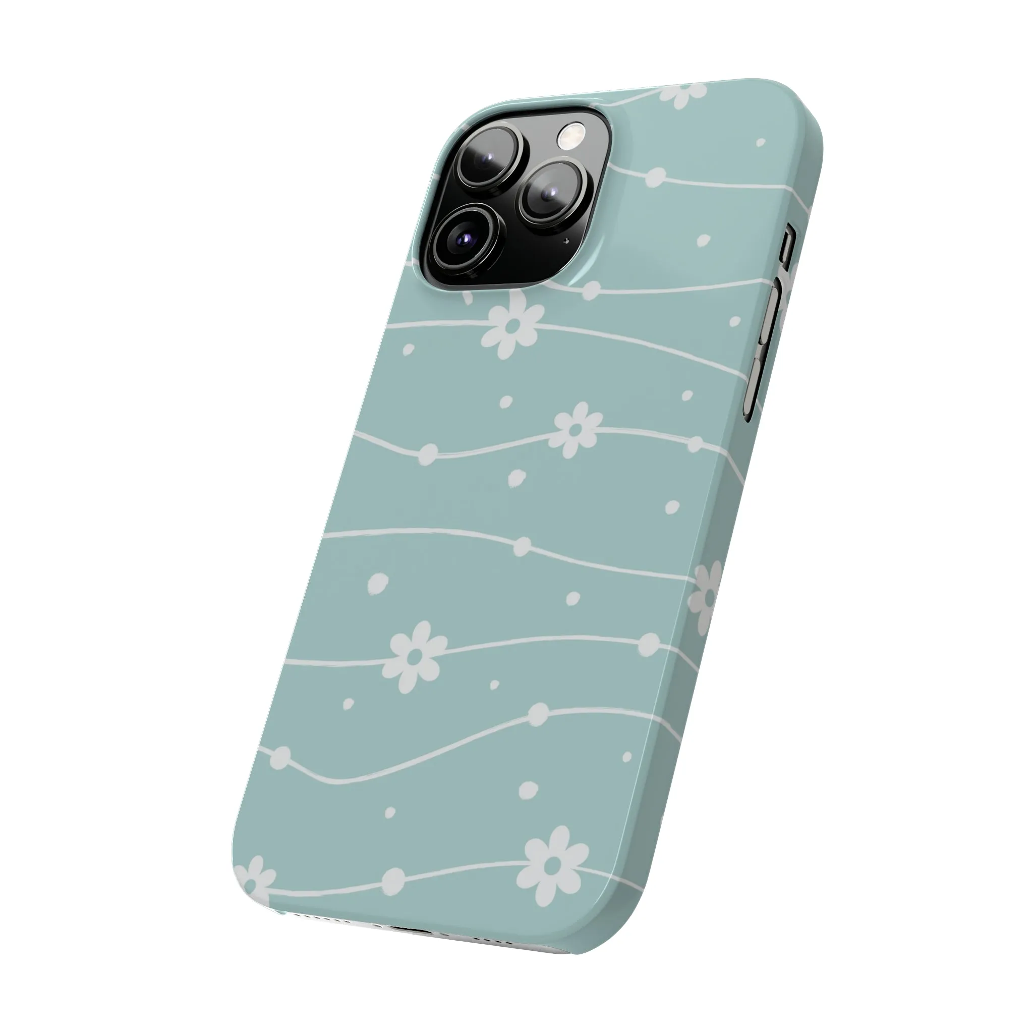 Blue background and White Daisies Polka Dots Design Sleek Elegance Wireless-Charging Compatible Phone Case Slim Phone Case compatible with over 20 iphone models