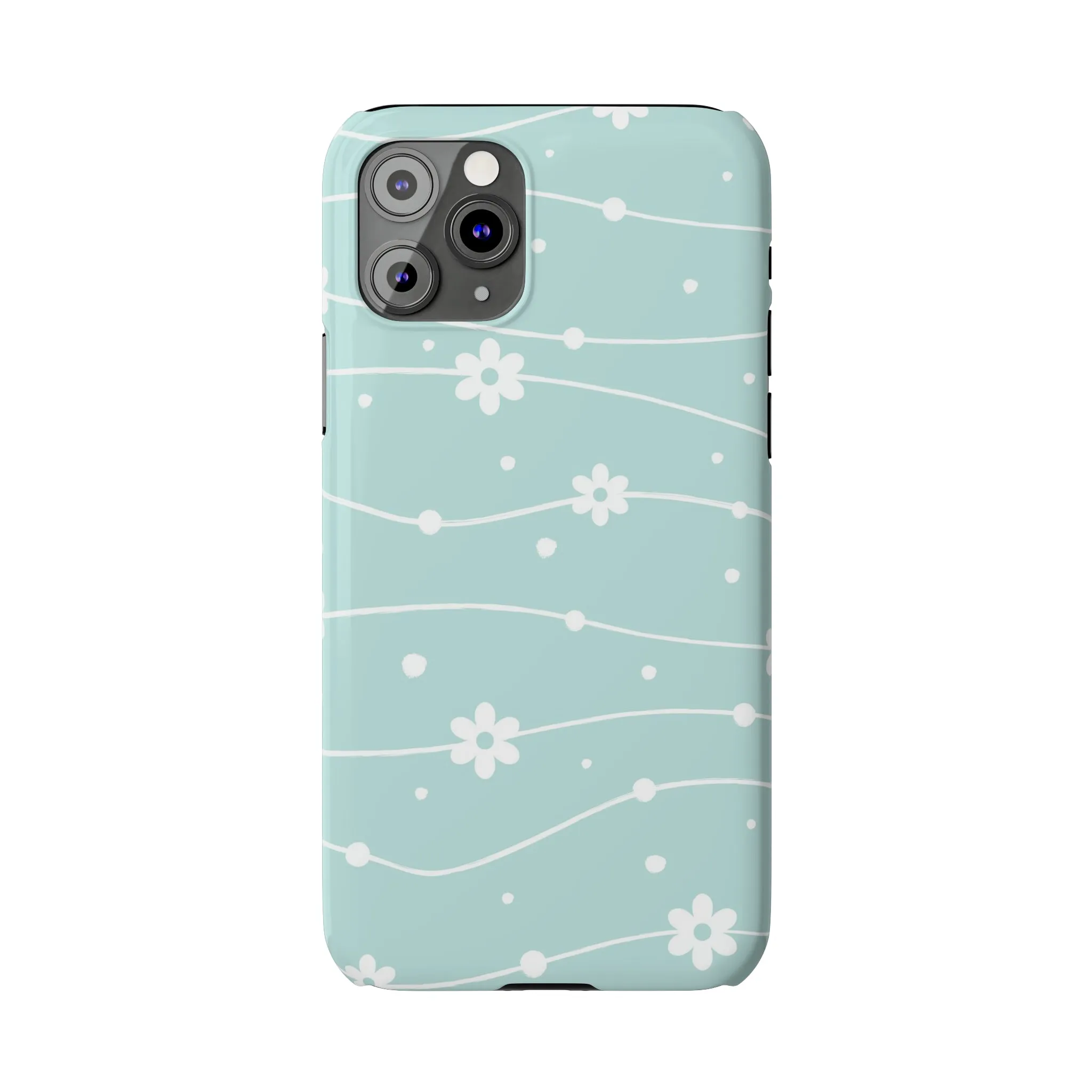 Blue background and White Daisies Polka Dots Design Sleek Elegance Wireless-Charging Compatible Phone Case Slim Phone Case compatible with over 20 iphone models