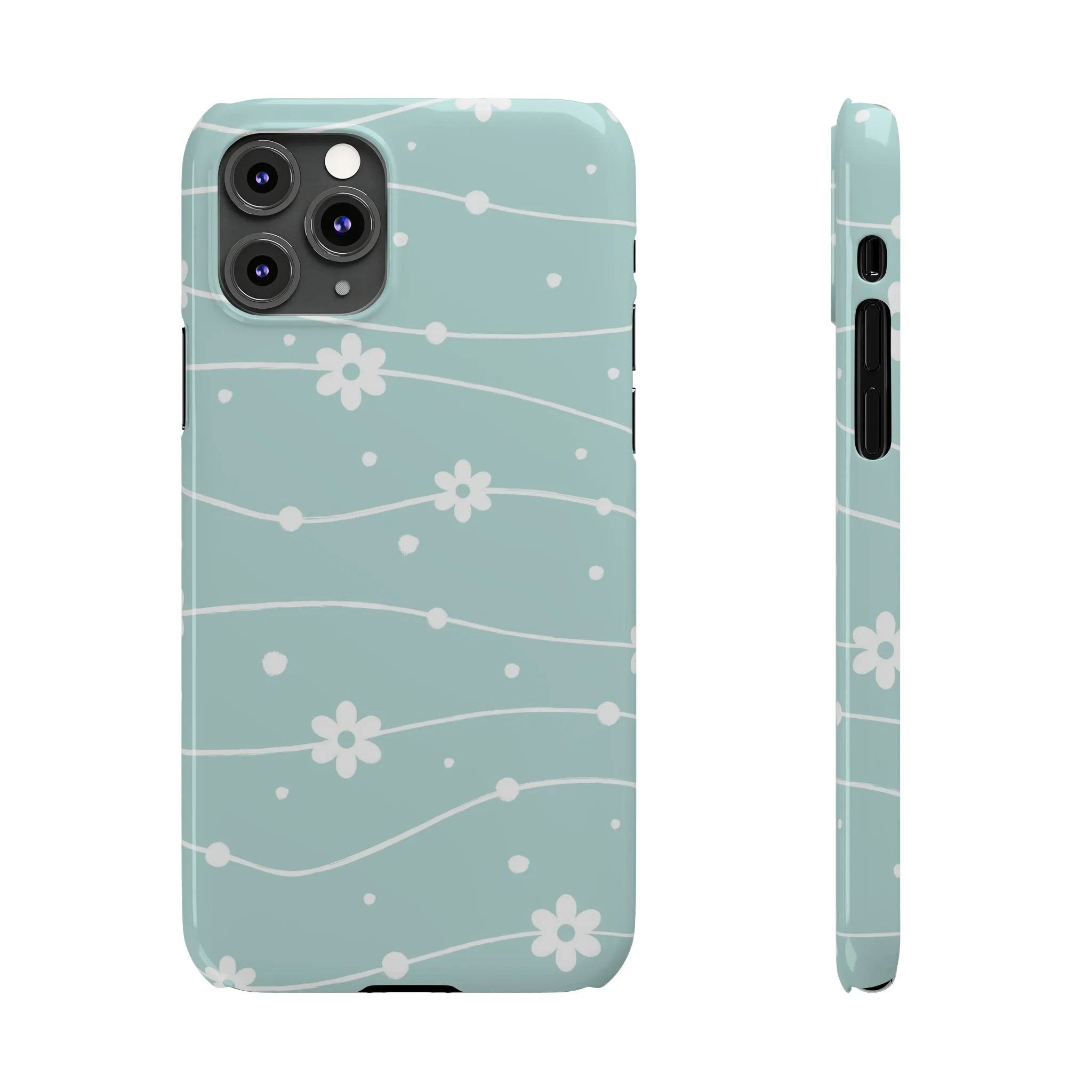 Blue background and White Daisies Polka Dots Design Sleek Elegance Wireless-Charging Compatible Phone Case Slim Phone Case compatible with over 20 iphone models