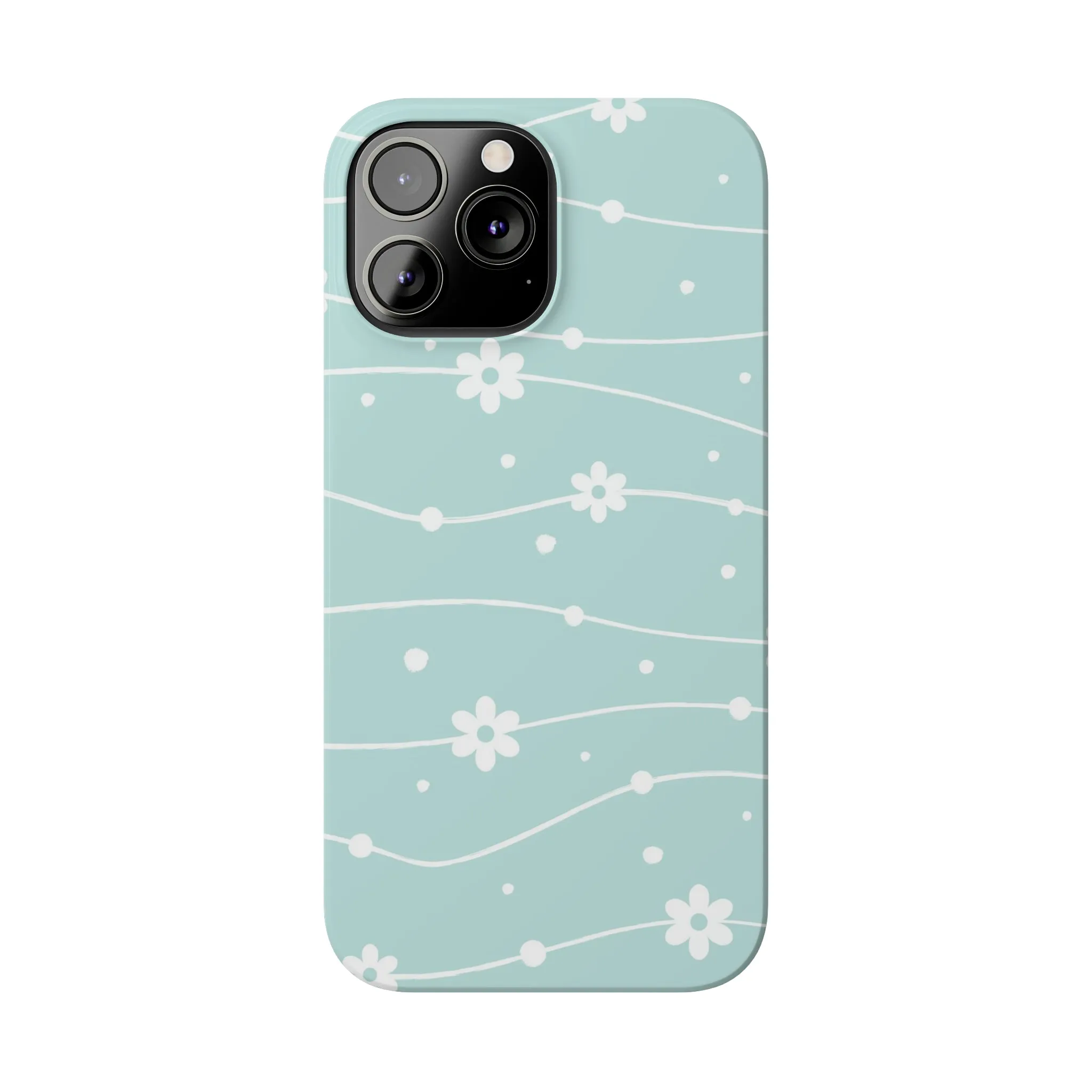 Blue background and White Daisies Polka Dots Design Sleek Elegance Wireless-Charging Compatible Phone Case Slim Phone Case compatible with over 20 iphone models