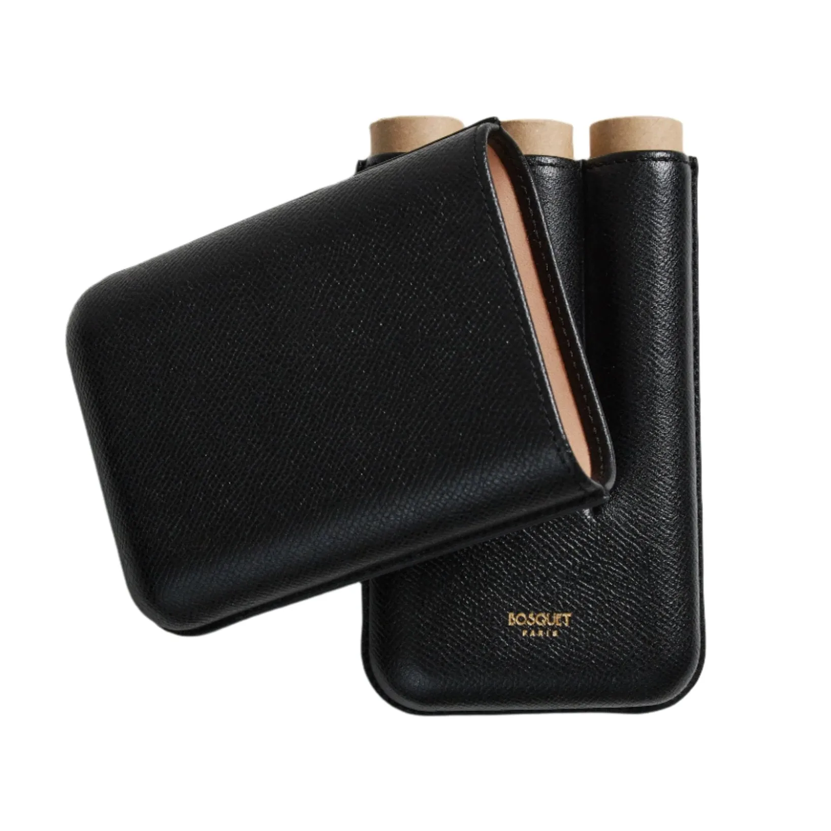 Bosquet Smooth Black Cylindrical Leather Cigar Case