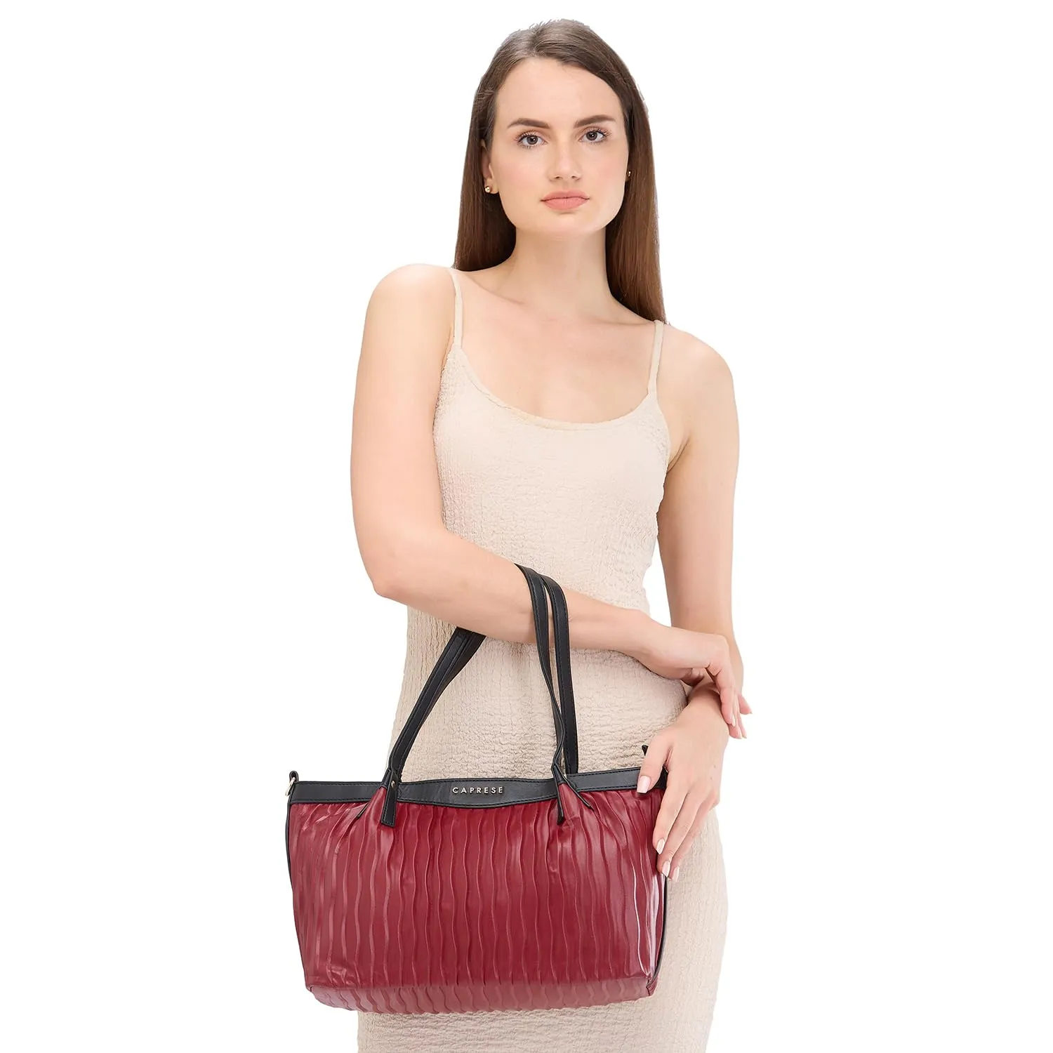 Caprese Shyla Satchel, Burgundy-Large | Sleek Solid Designed Shoulder Bag for Women with Adjustable Sling Strap | Spacious Compartments | Perfect for Casual/Party & Daily Use