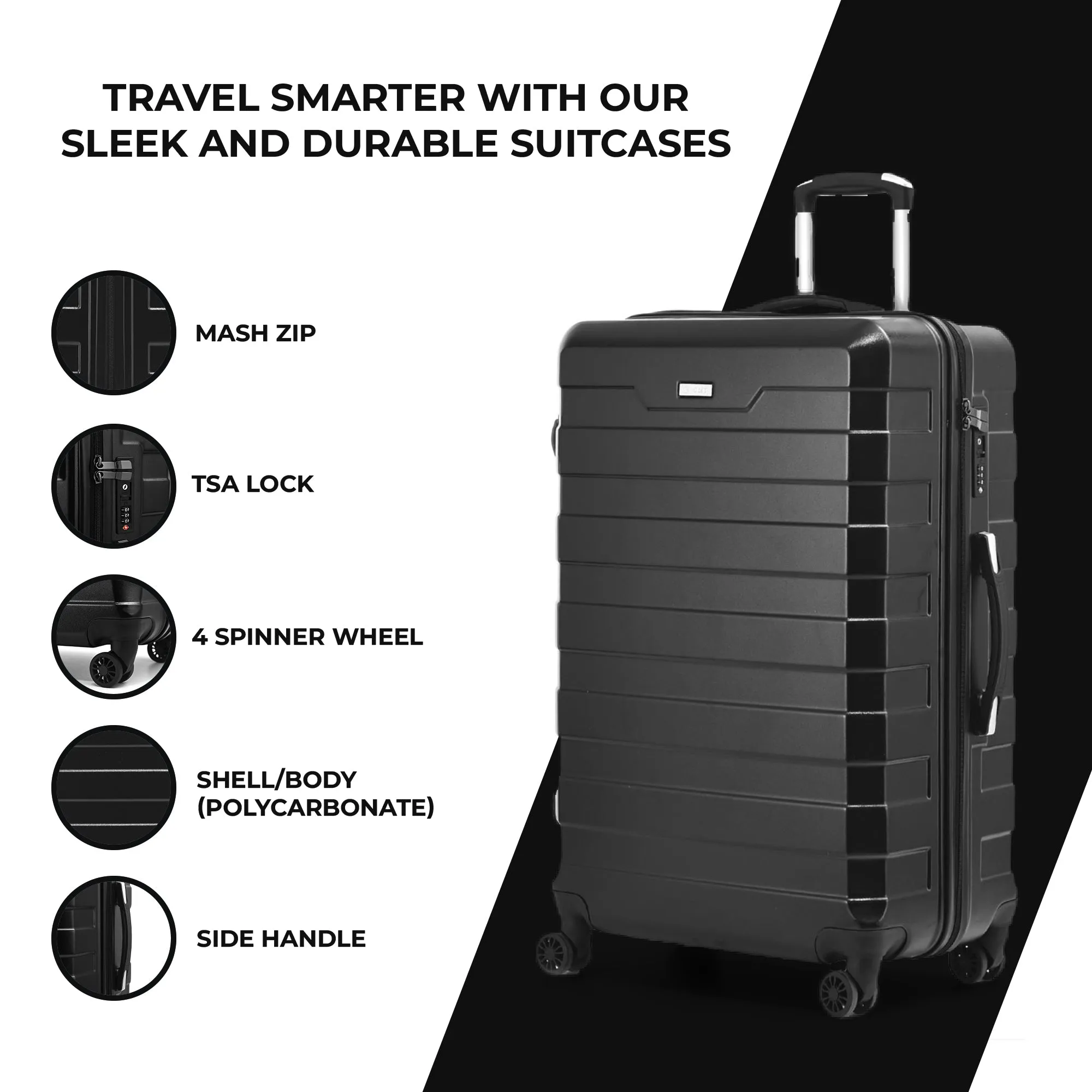 CMY Suitcase Large Size Hard Shell Lightweight 4 Dual Spinner Wheels Trolley Luggage Suitcase Hold Check in Luggage TSA Combination Lock