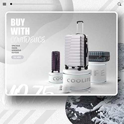 COOLIFE 3 Piece Luggage Set - PC ABS - TSA Lock - Silver