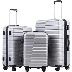 COOLIFE 3 Piece Luggage Set - PC ABS - TSA Lock - Silver