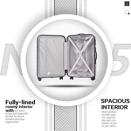 COOLIFE 3 Piece Luggage Set - PC ABS - TSA Lock - Silver