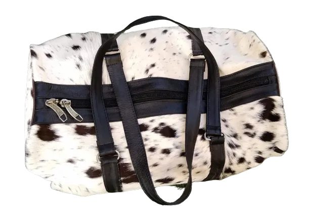 Cowhide Leather duffle travel bag Exclusive Black And White Weekender