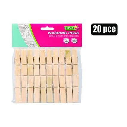 Disa Wooden Bamboo Clothing Washing Pegs 60mm 20pcs