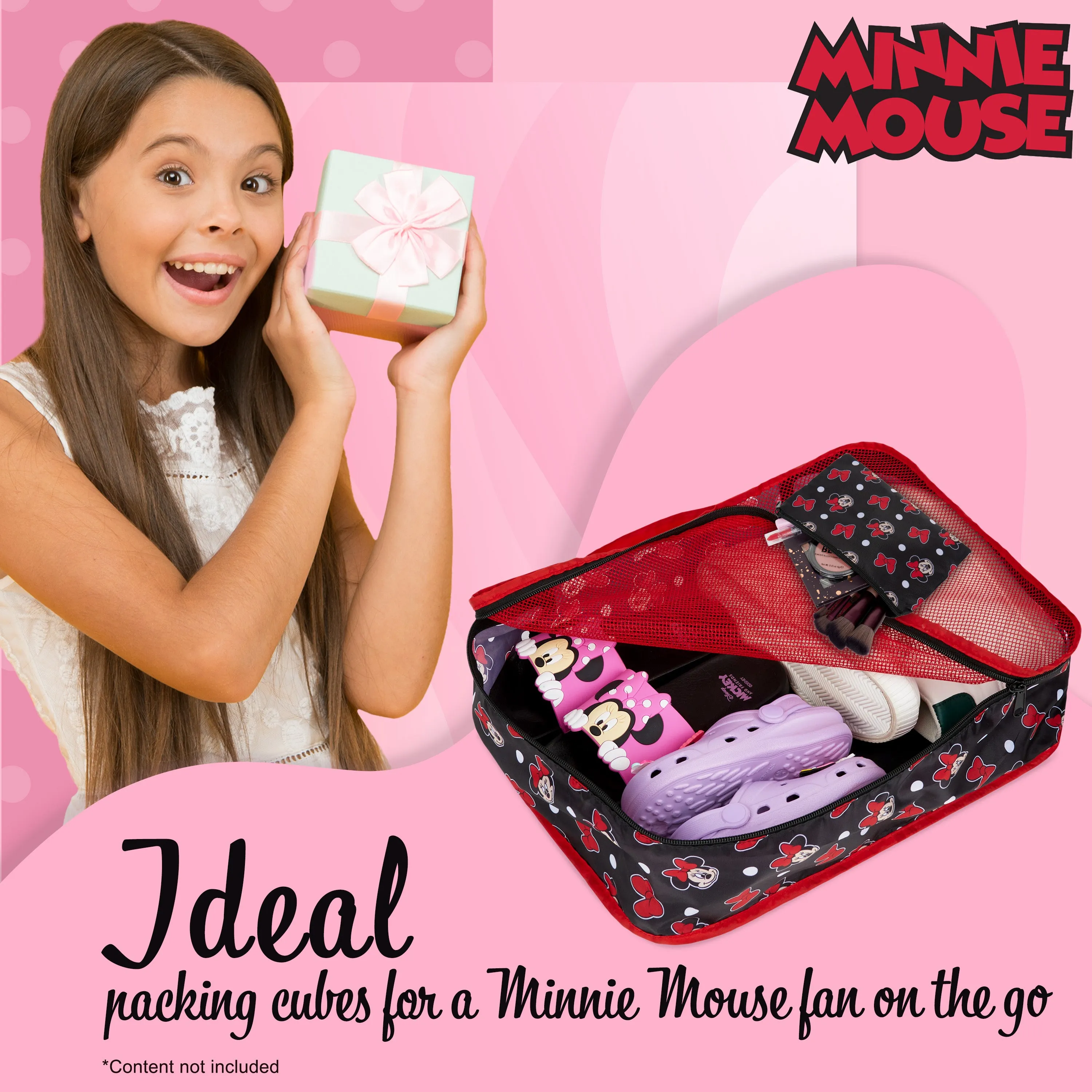 Disney Packing Organisers, Packing Cubes for Suitcases Luggage, Wash Bag (Red Minnie Mouse)