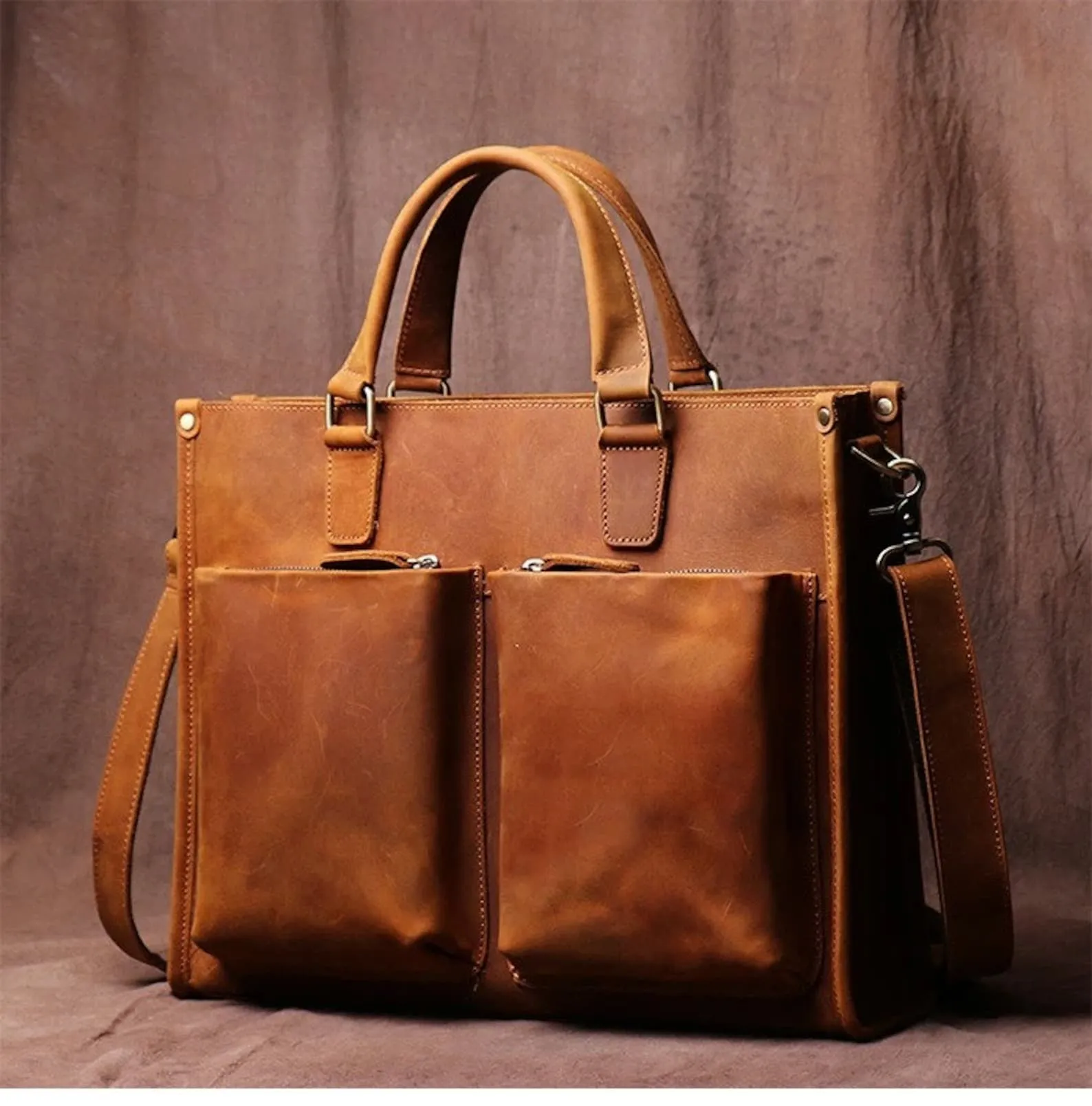 Distress Brown Leather Messenger Handbag