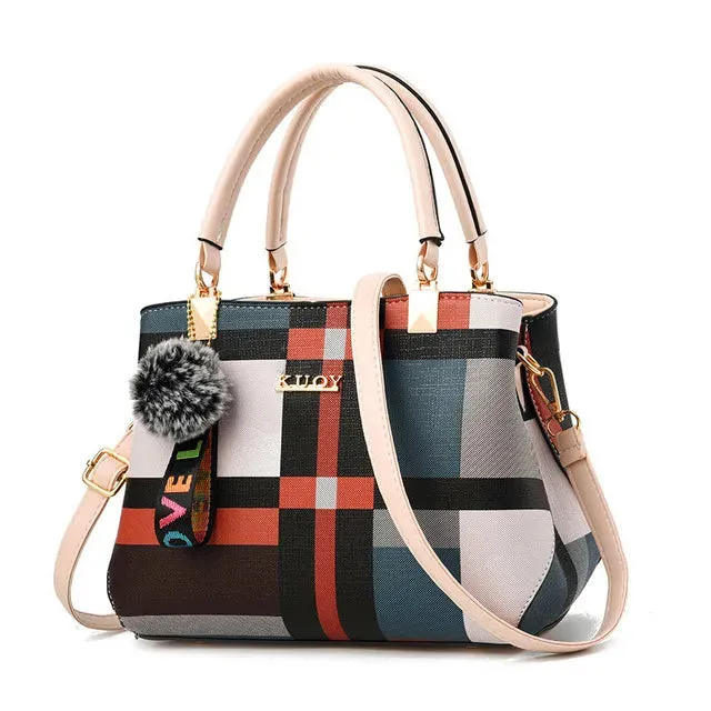 Elegant Plaid Tote Bag with Charm Accents