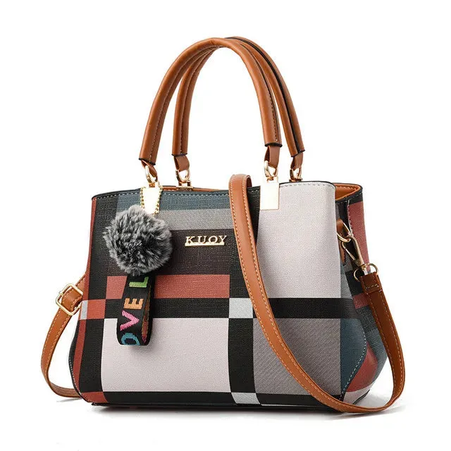 Elegant Plaid Tote Bag with Charm Accents