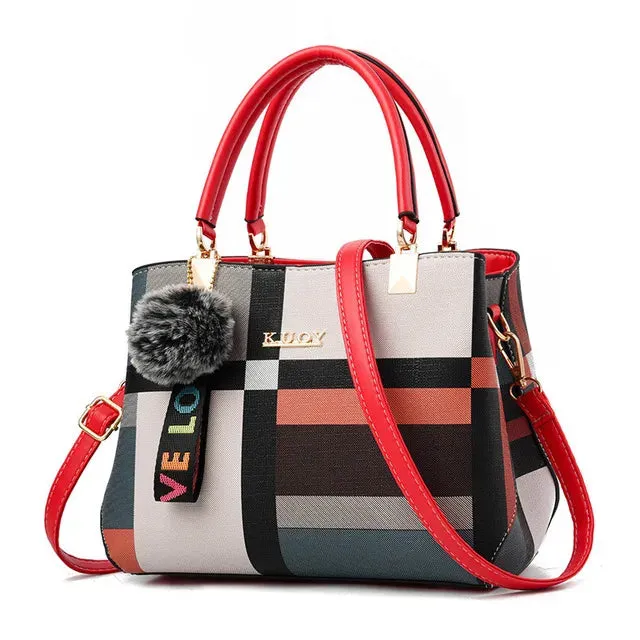 Elegant Plaid Tote Bag with Charm Accents