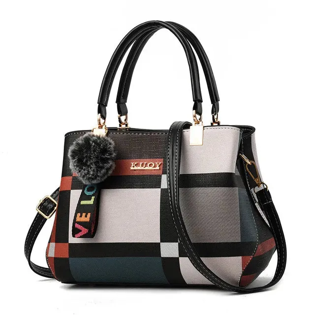 Elegant Plaid Tote Bag with Charm Accents