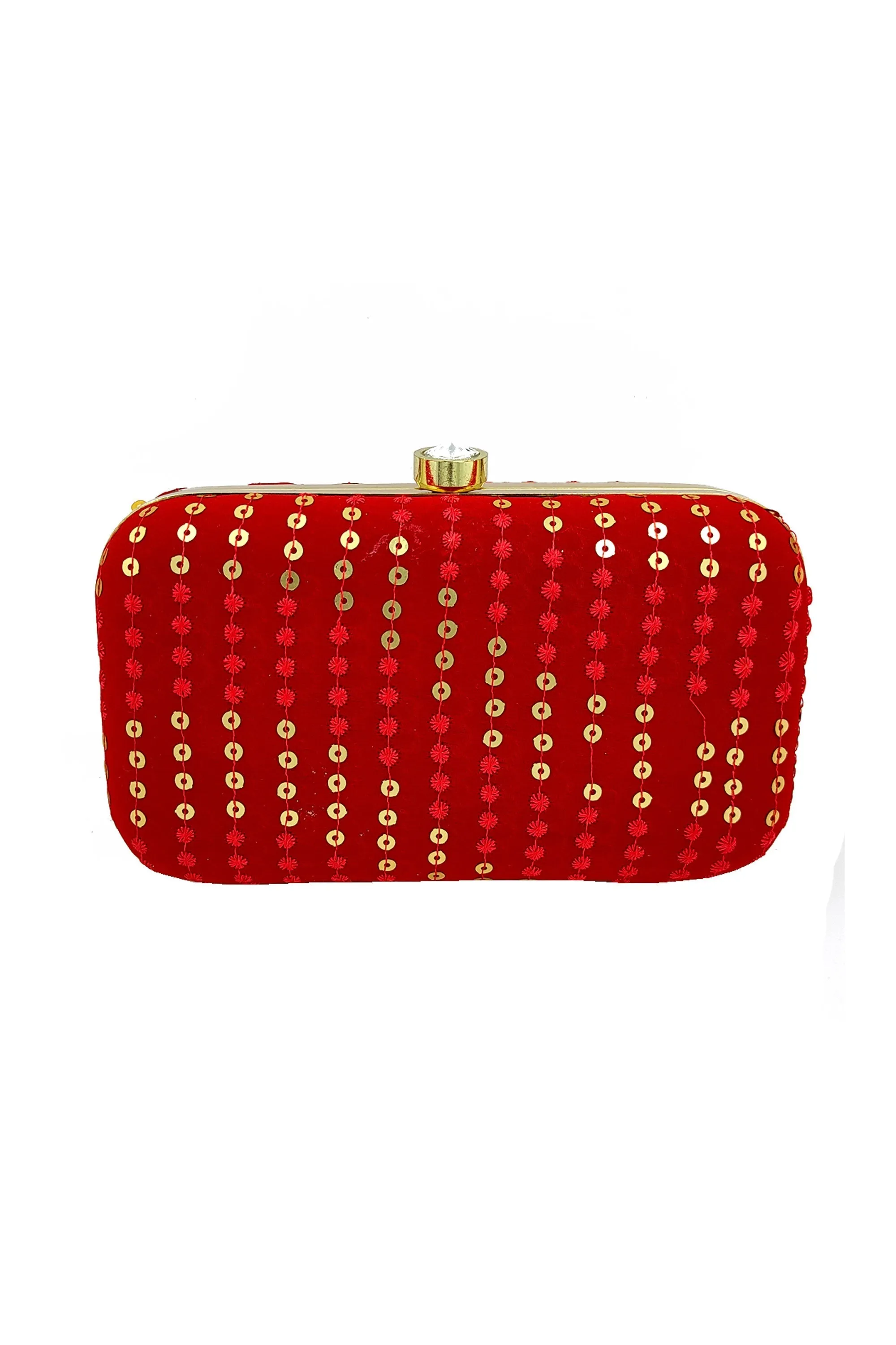 Engaging Party Style Red Color Fancy Fabric Clutch Purses