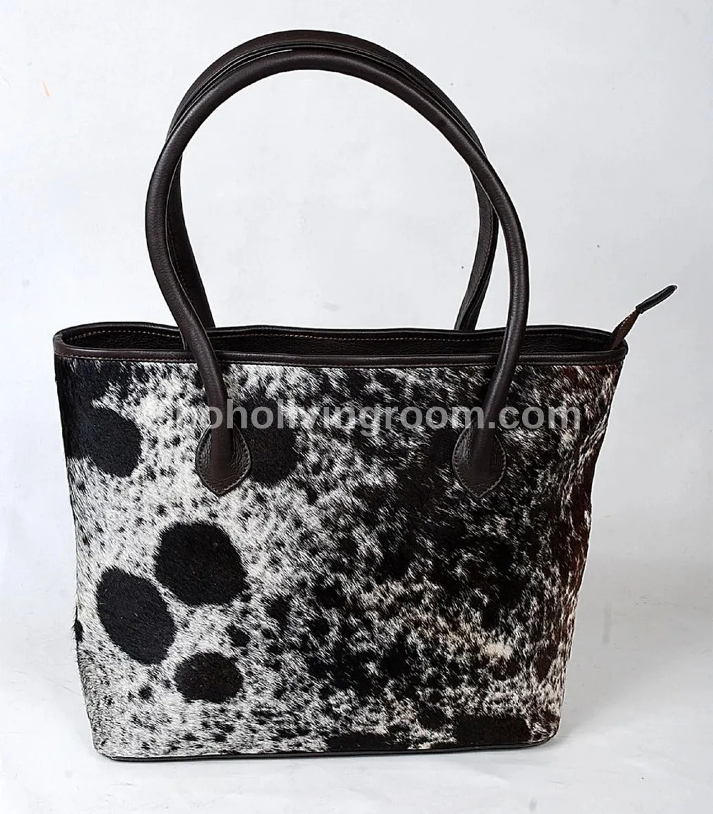 Exotic Black White Cowhide Tote Purse