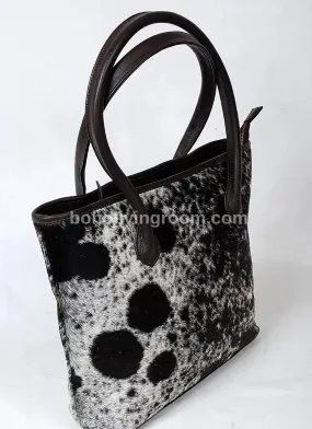 Exotic Black White Cowhide Tote Purse